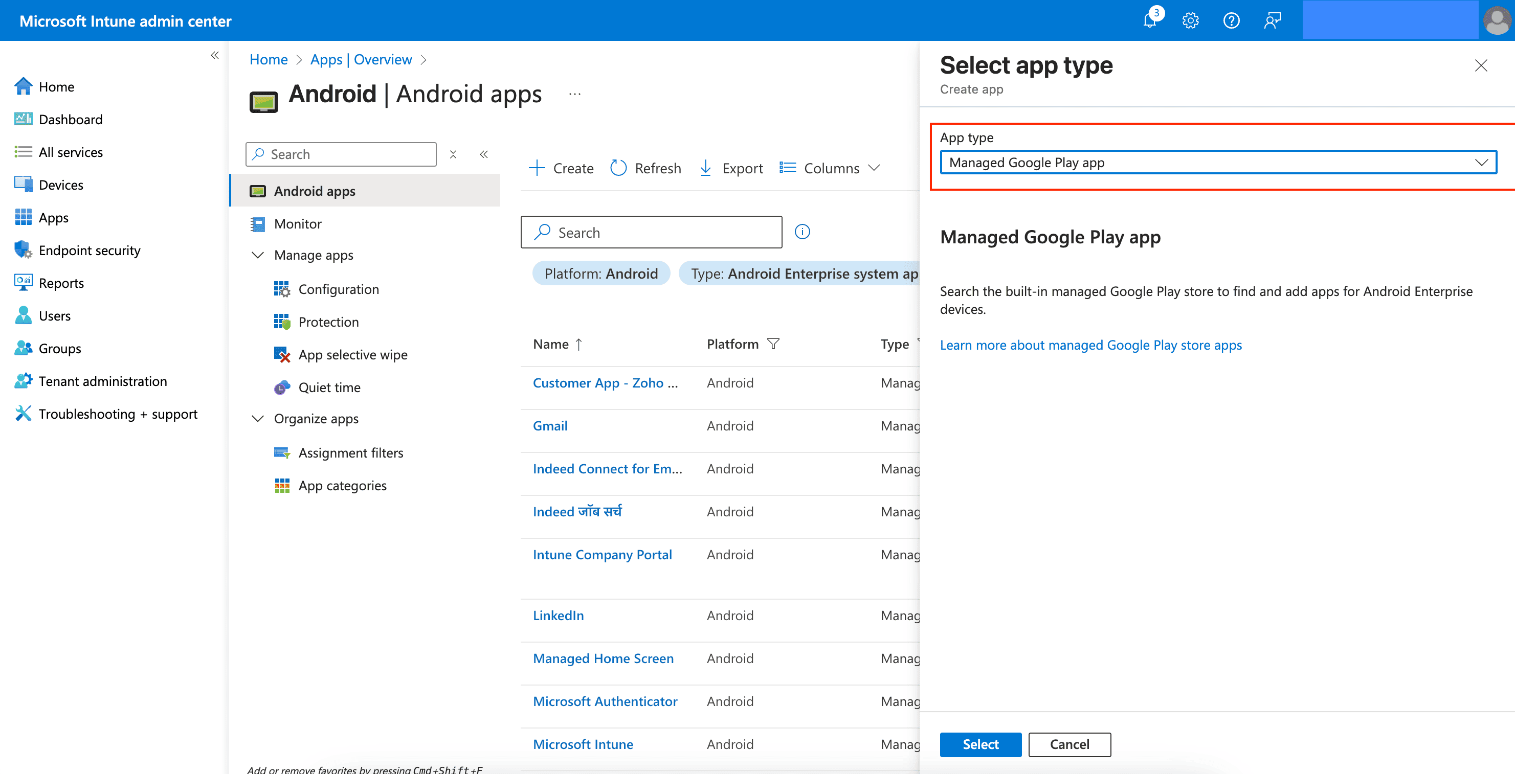 Select Managed Google Play