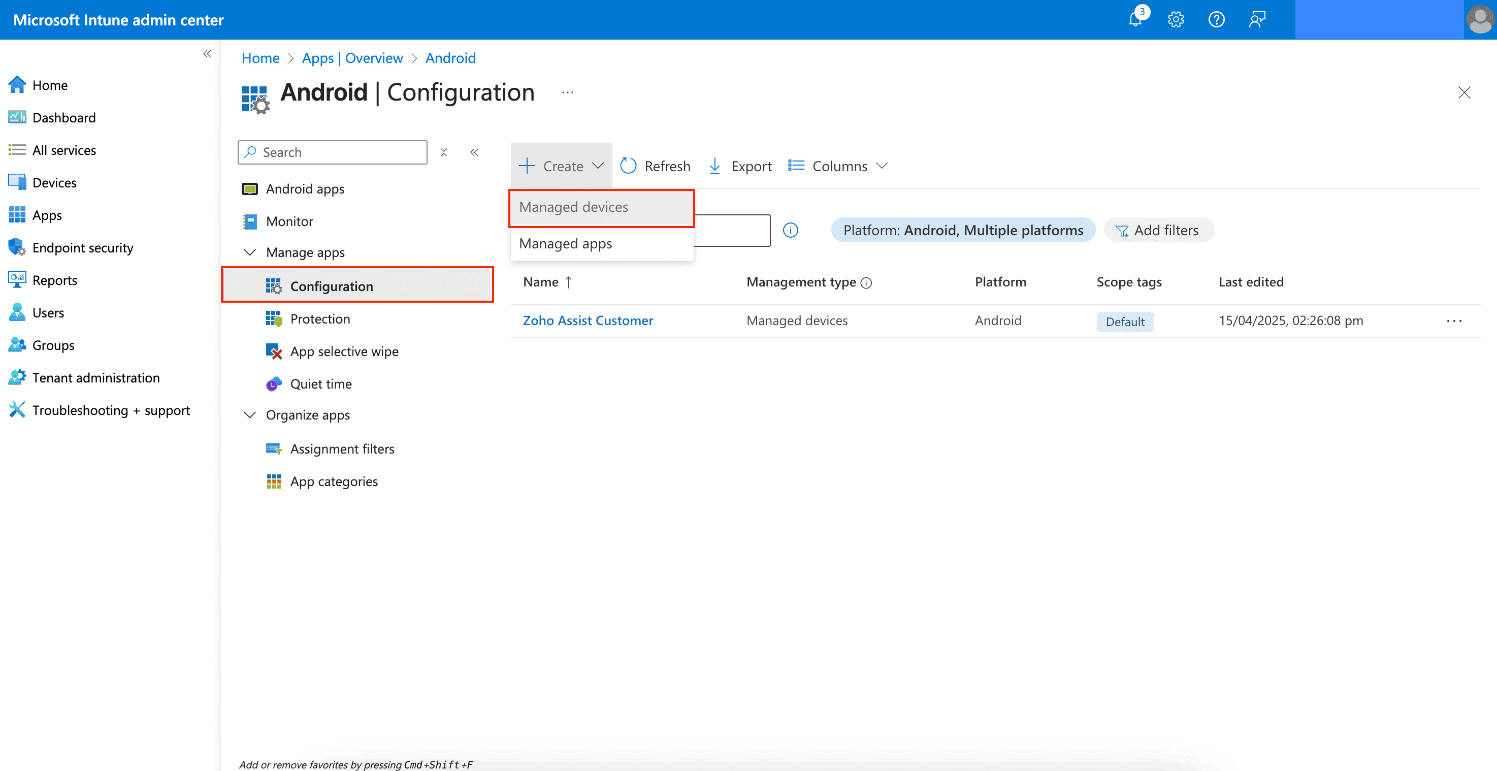 Choose Managed Devices
