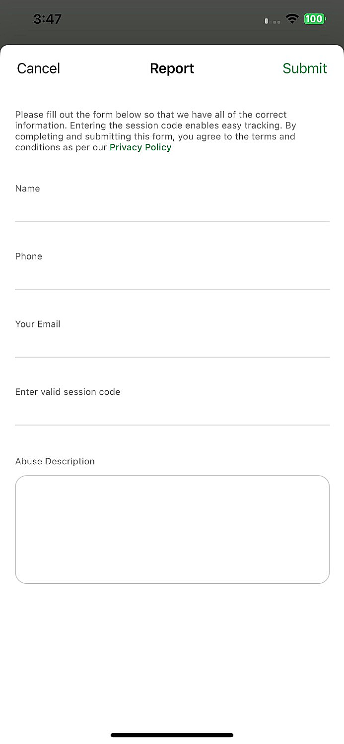 Submit report form on iOS device