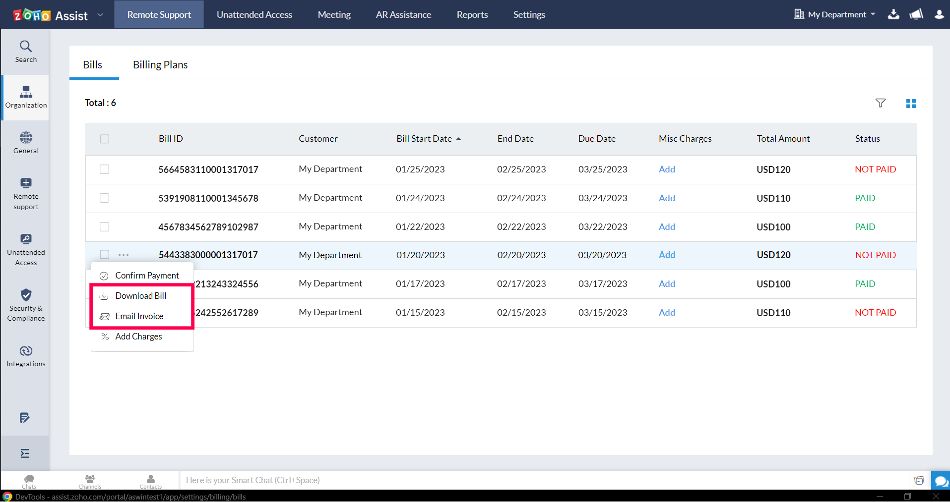 Download or Email Invoice