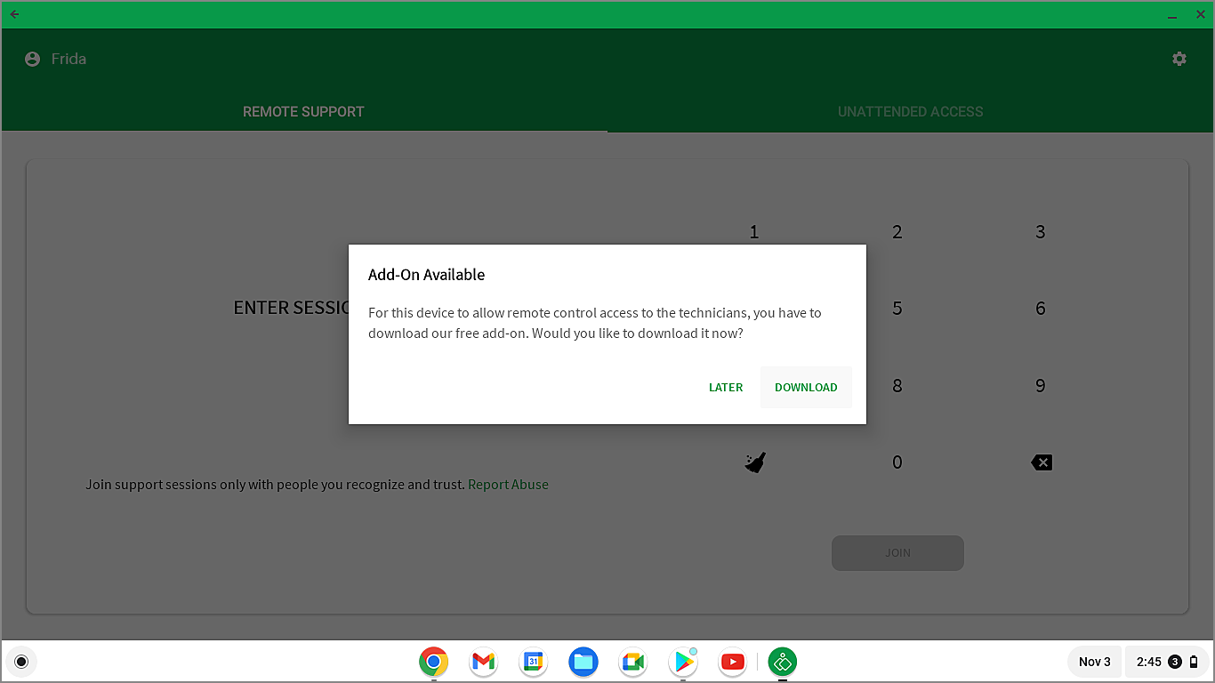 Add-On download prompt