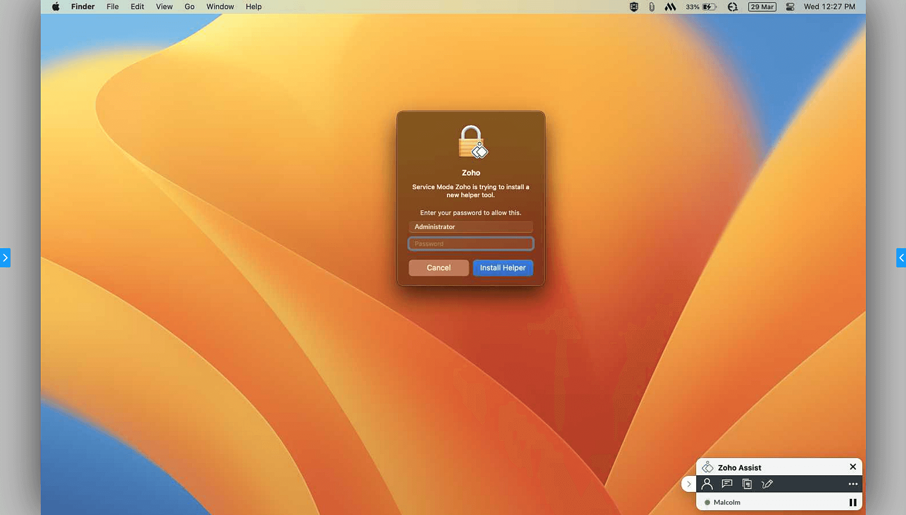 Install Helper prompt on macOS
