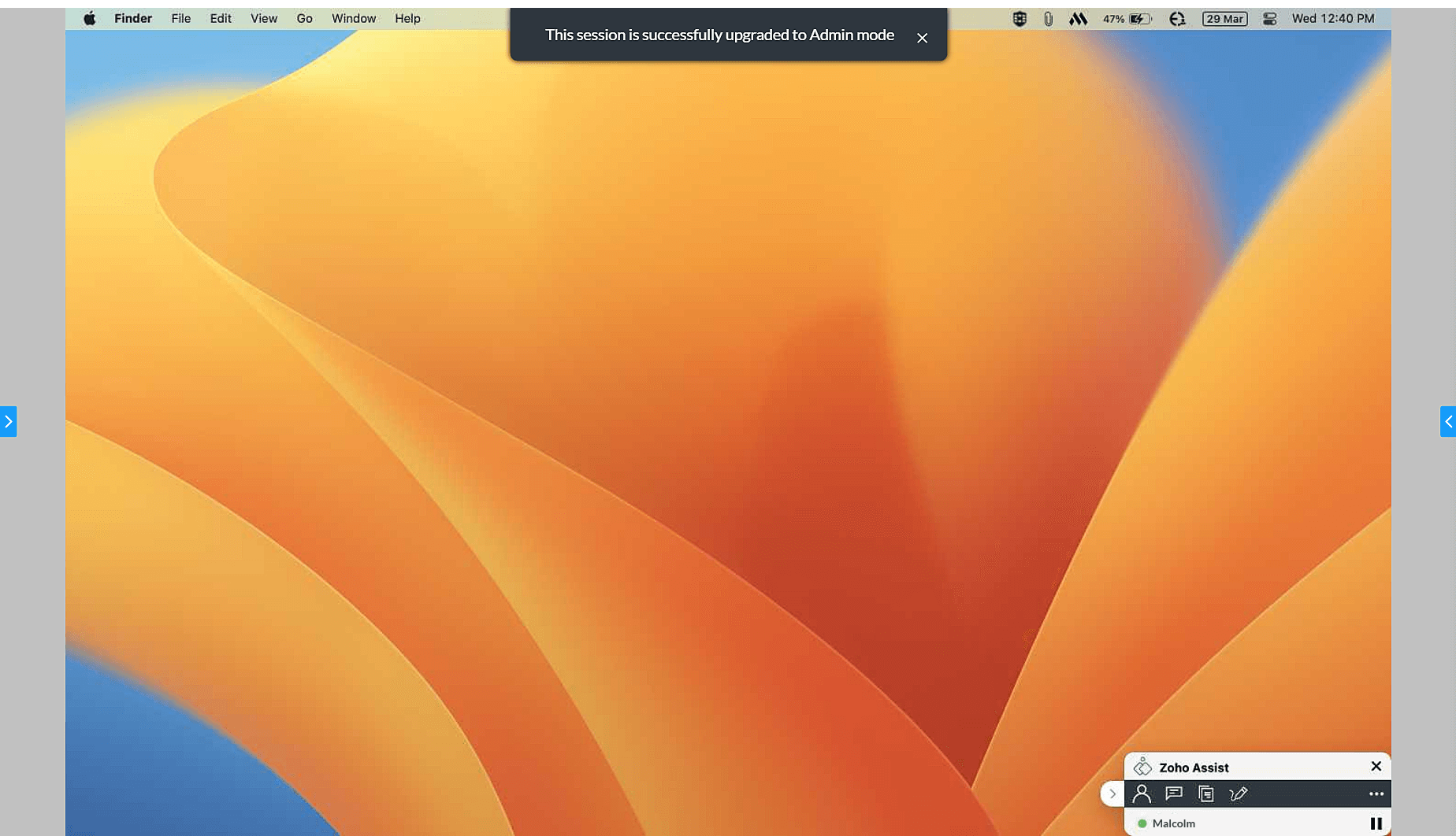 Admin Mode session reconnected on macOS