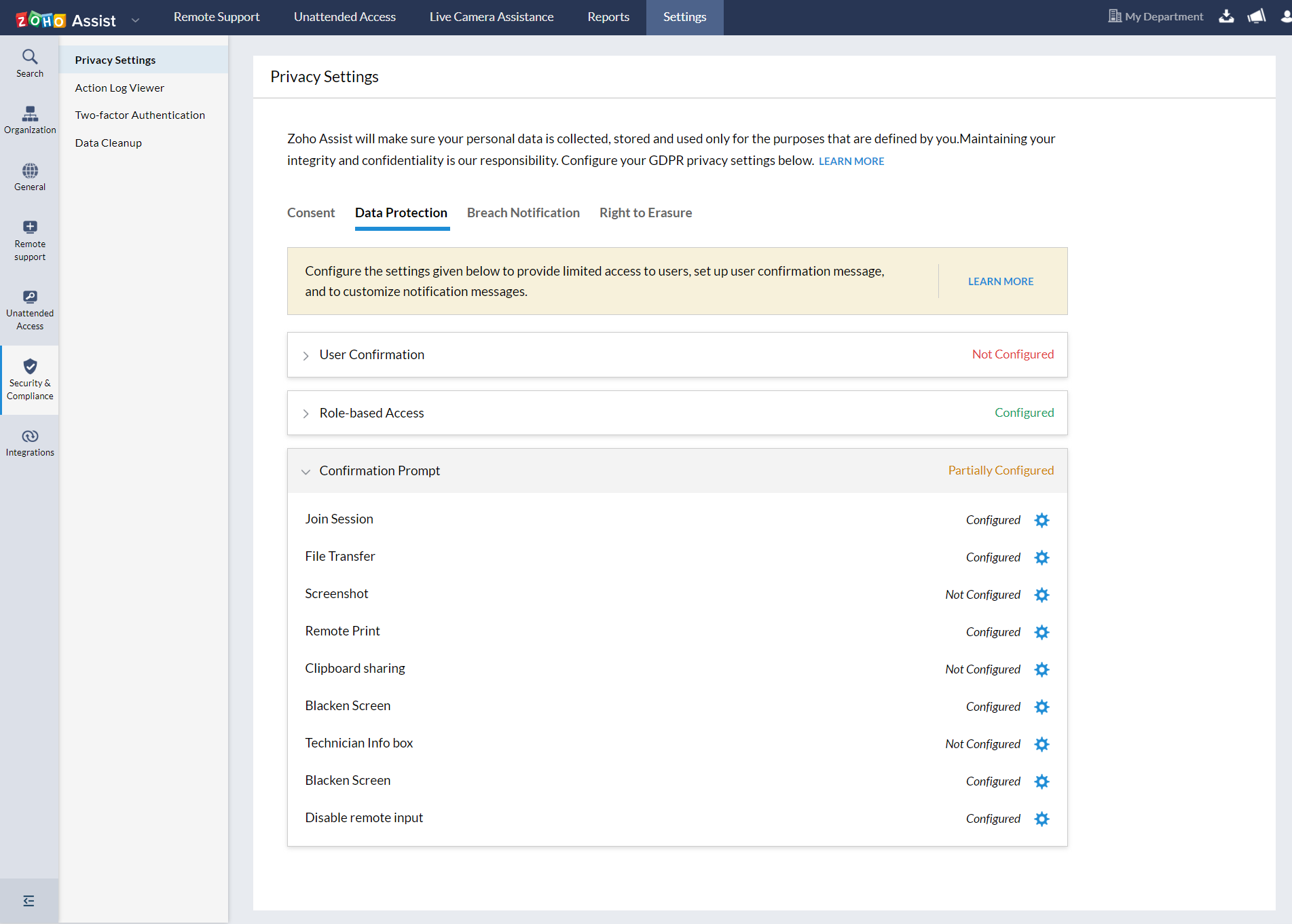Data Protection Settings