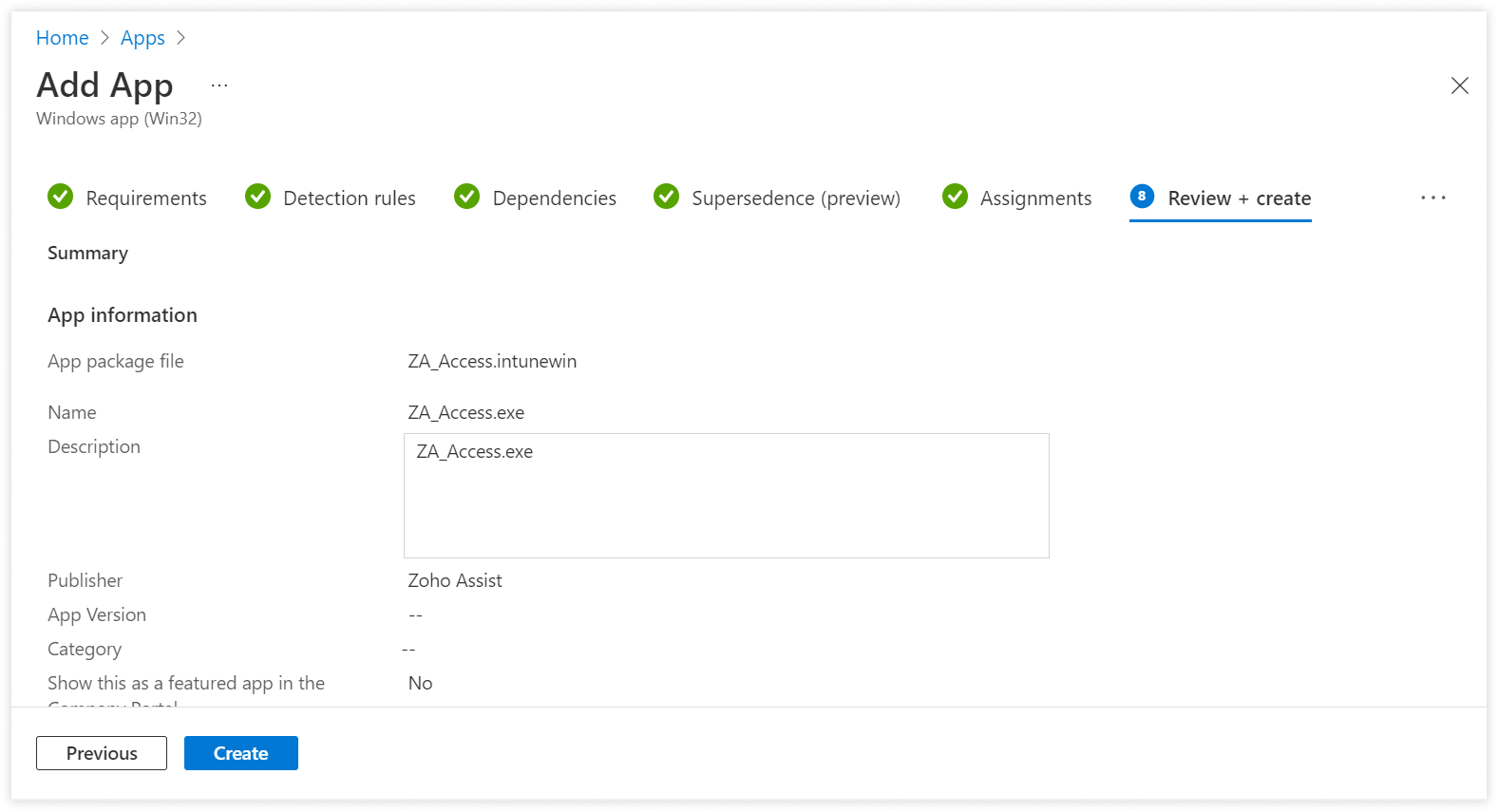 Click Create in the Review+create section.