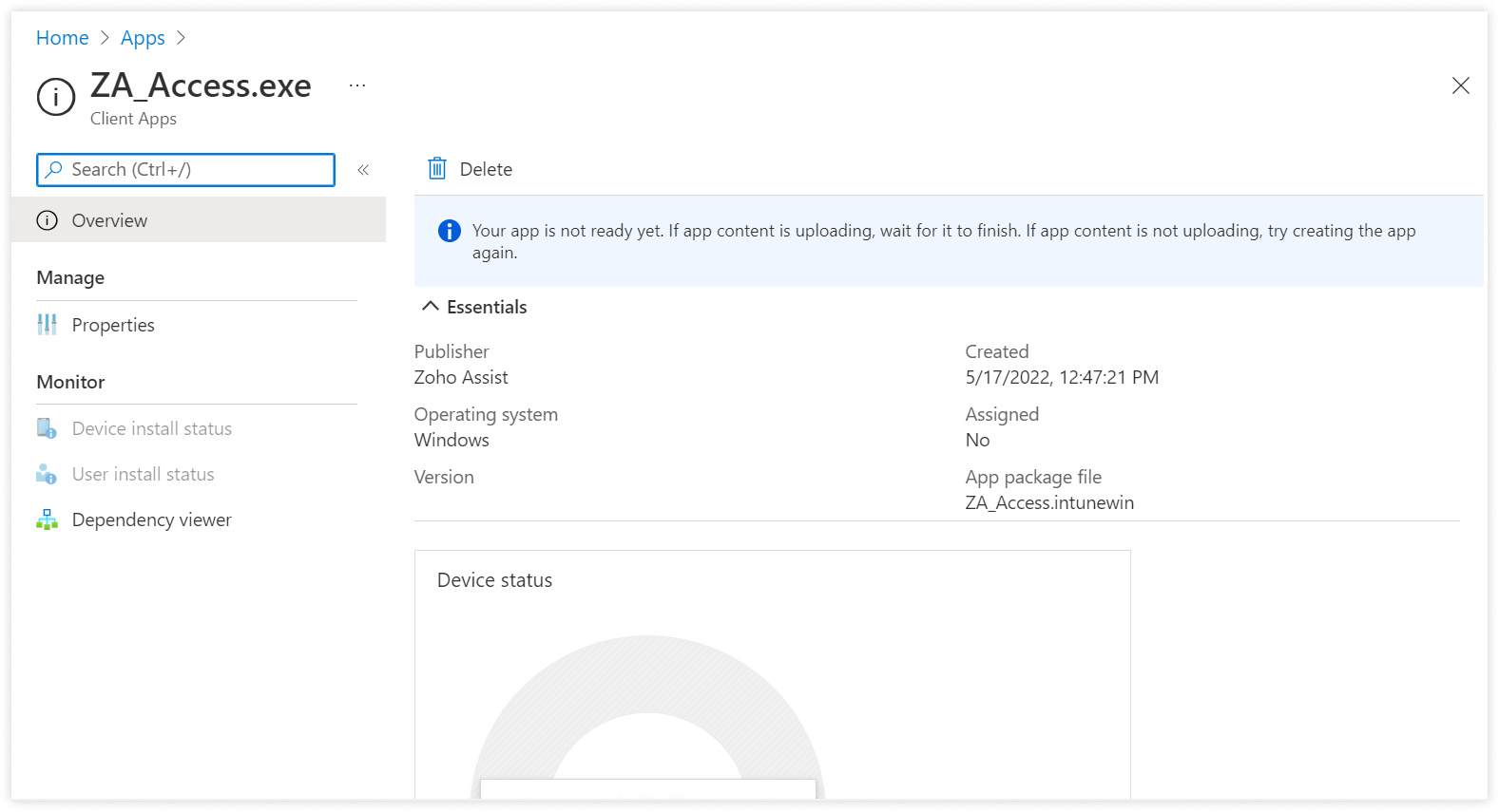 Overview page with deployment information.