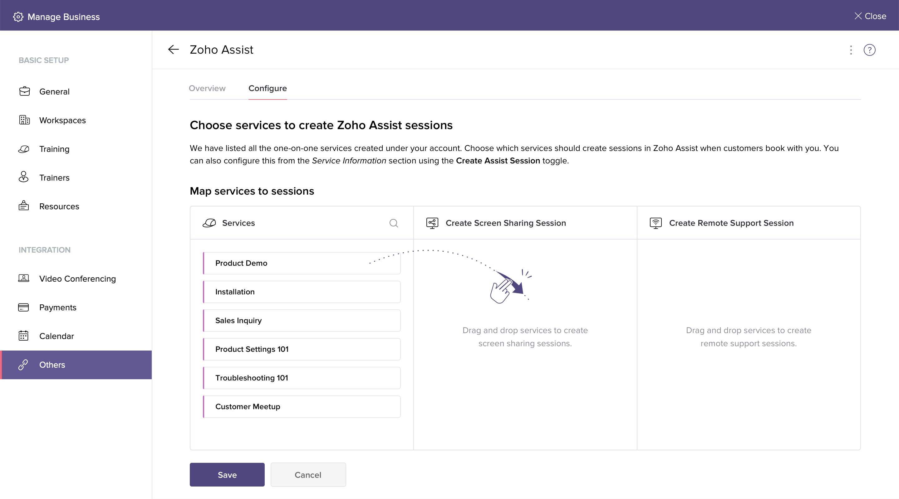 Zoho Bookings drag and drop interface