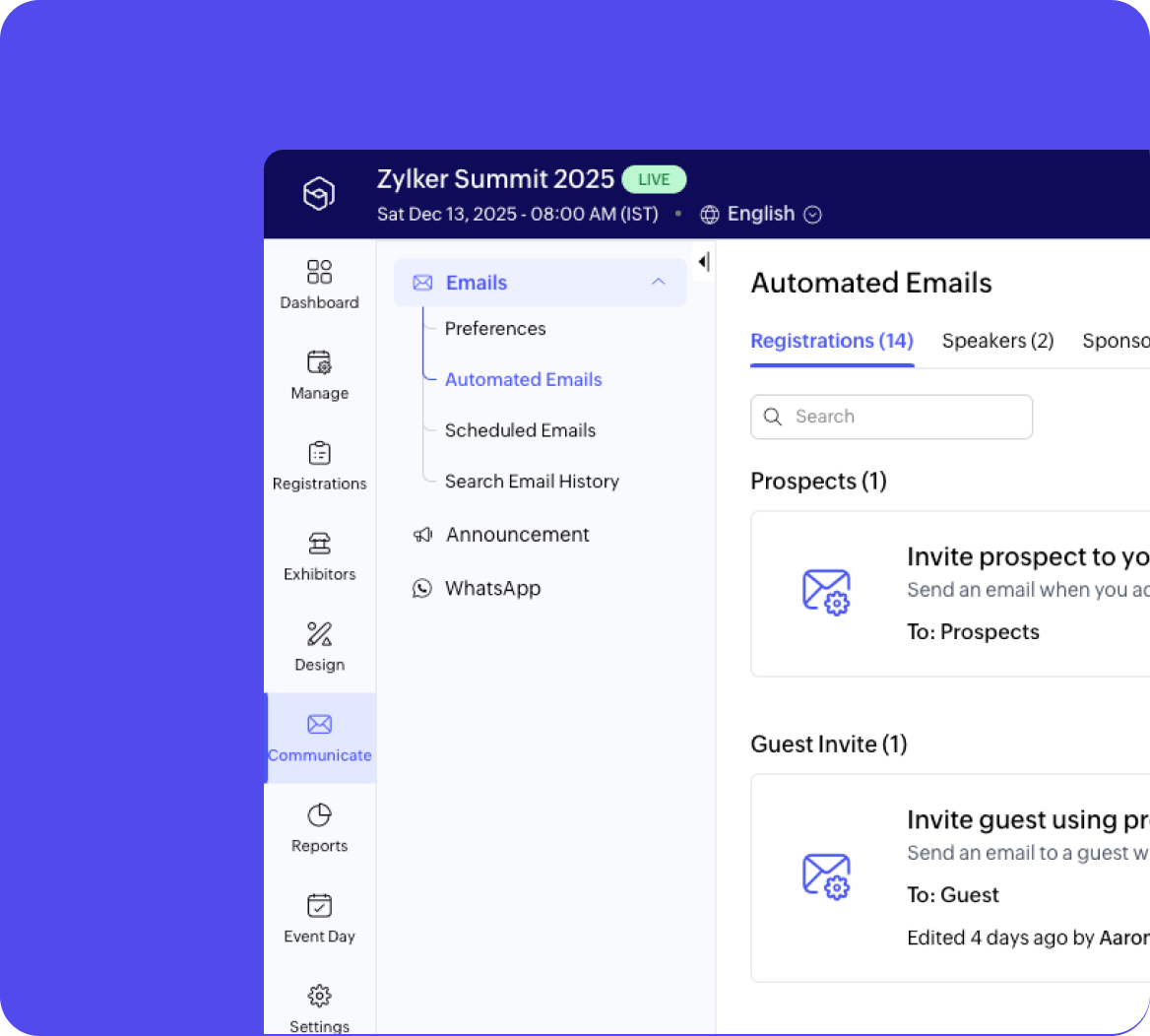 Email builder for event communication