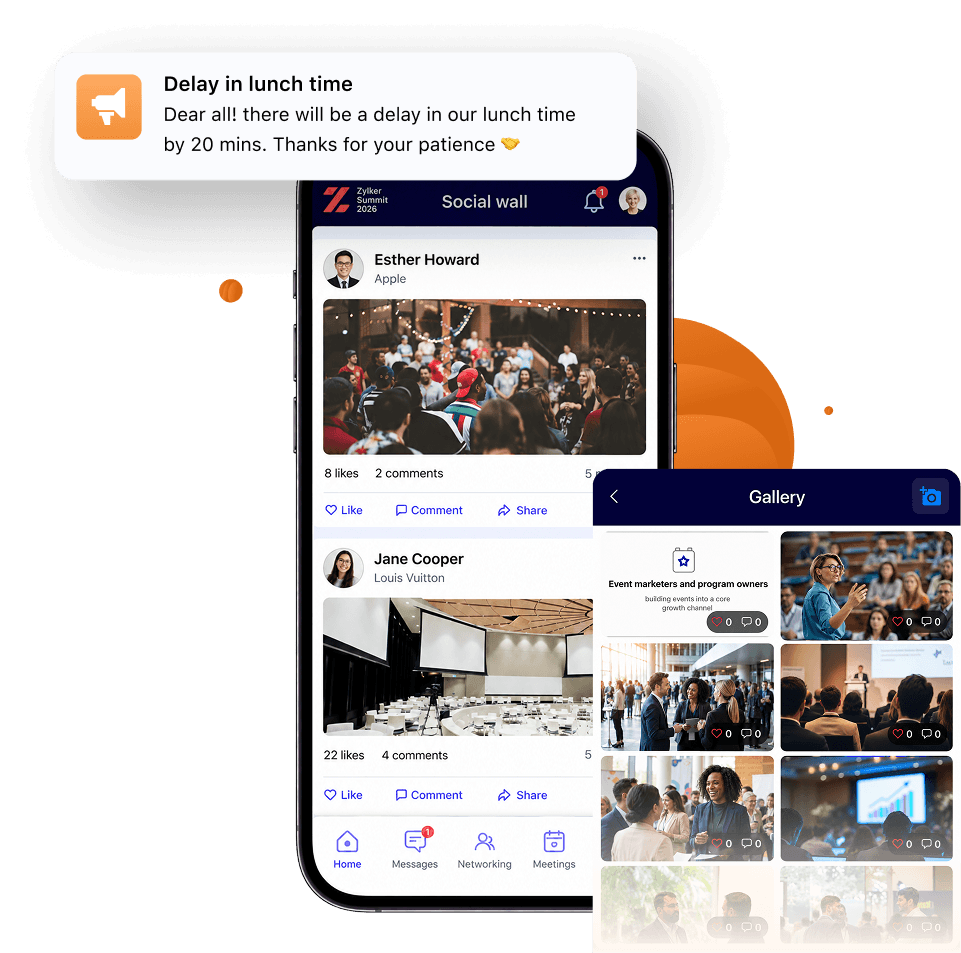Event announcements on attendee mobile app