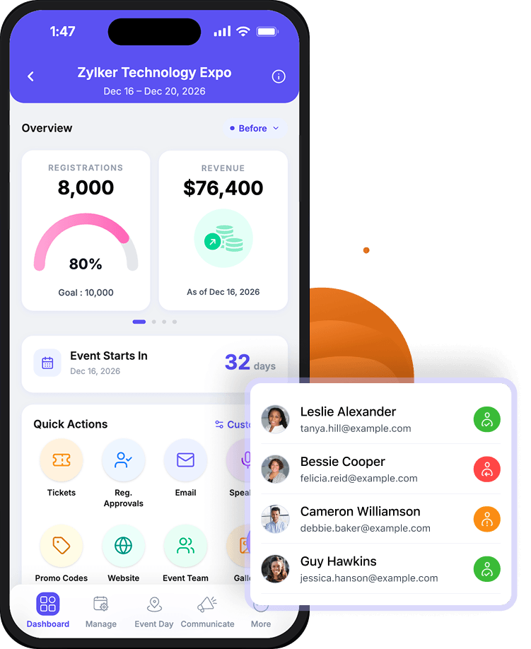 Zoho Backstage Organizer app dashboard