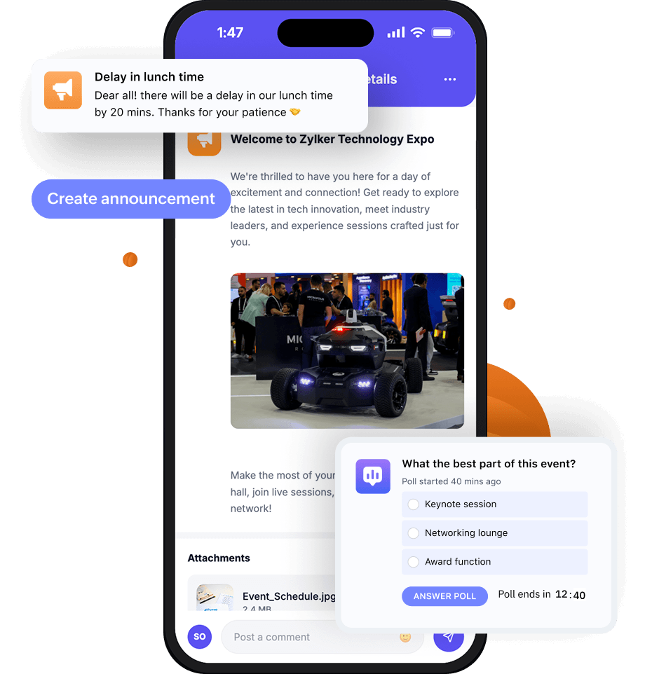 Event announcements in Organizer app