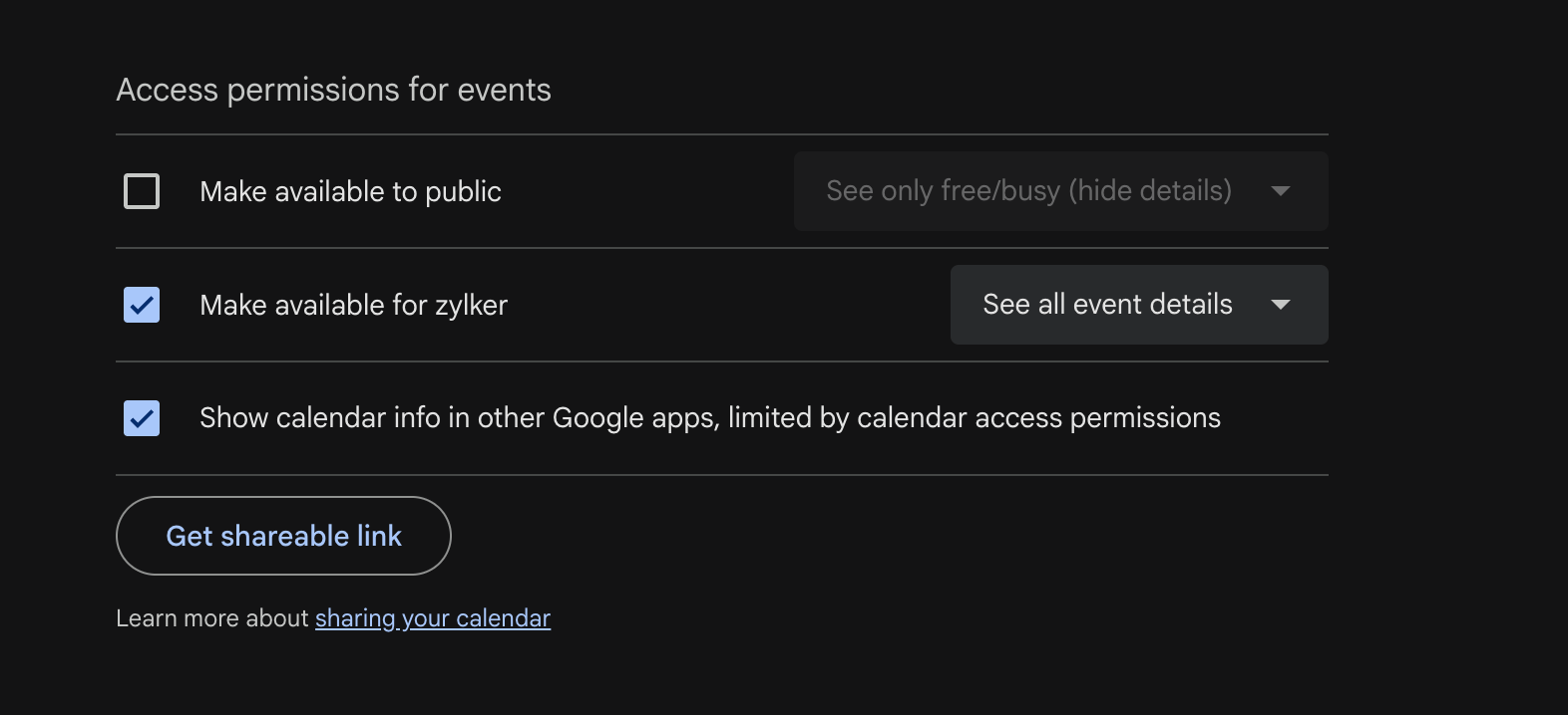 Leads from website chatbot Share your calendar with your organization