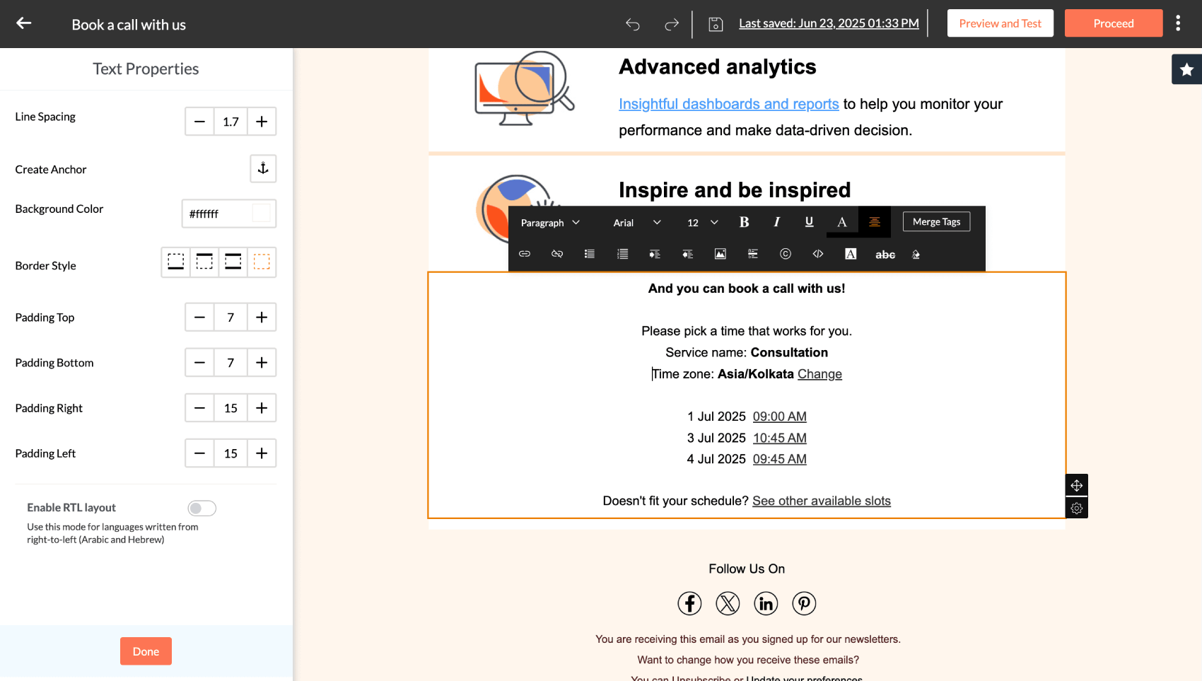 Add booking links to marketing campaigns