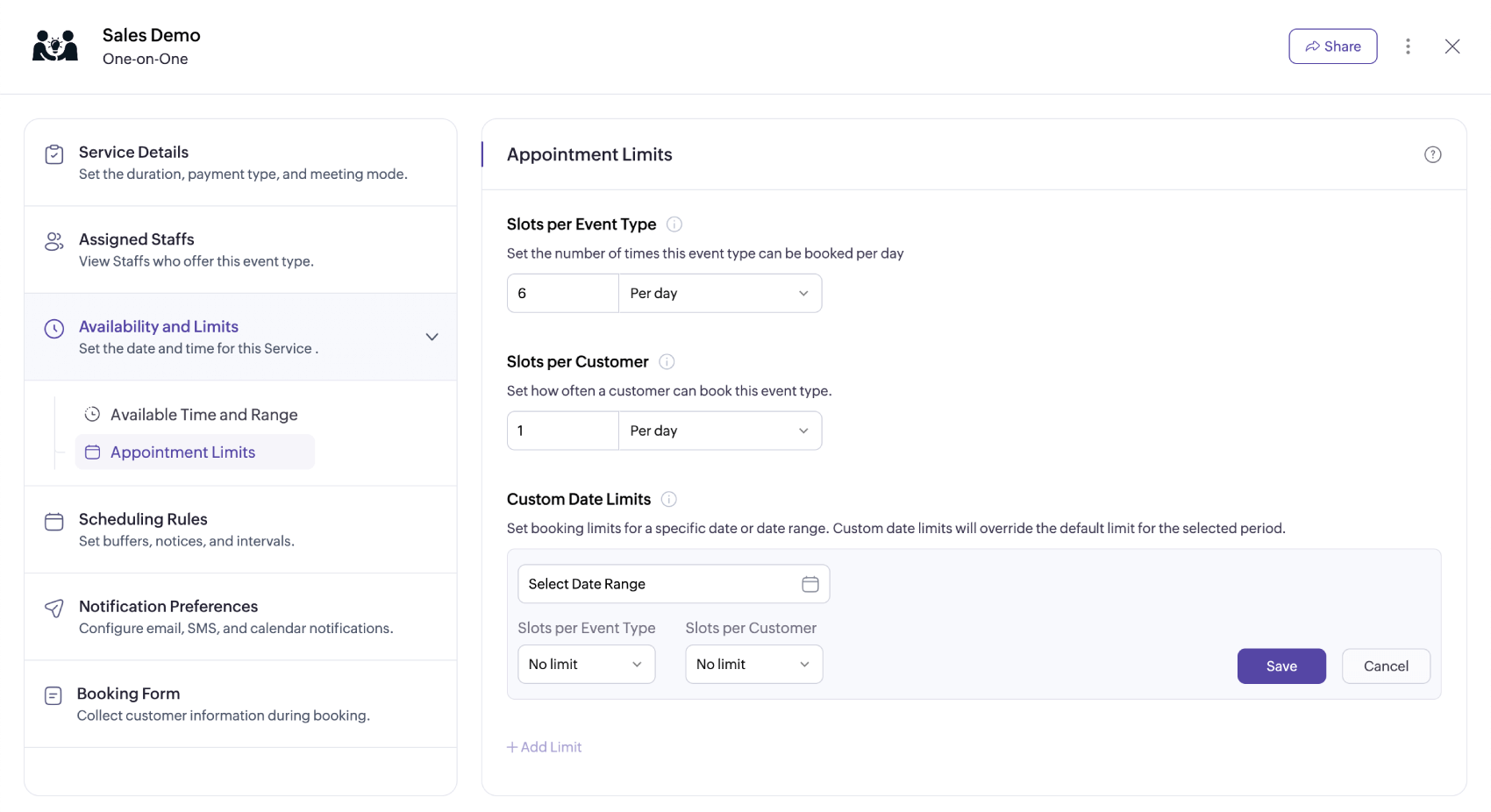 Set appointment limits