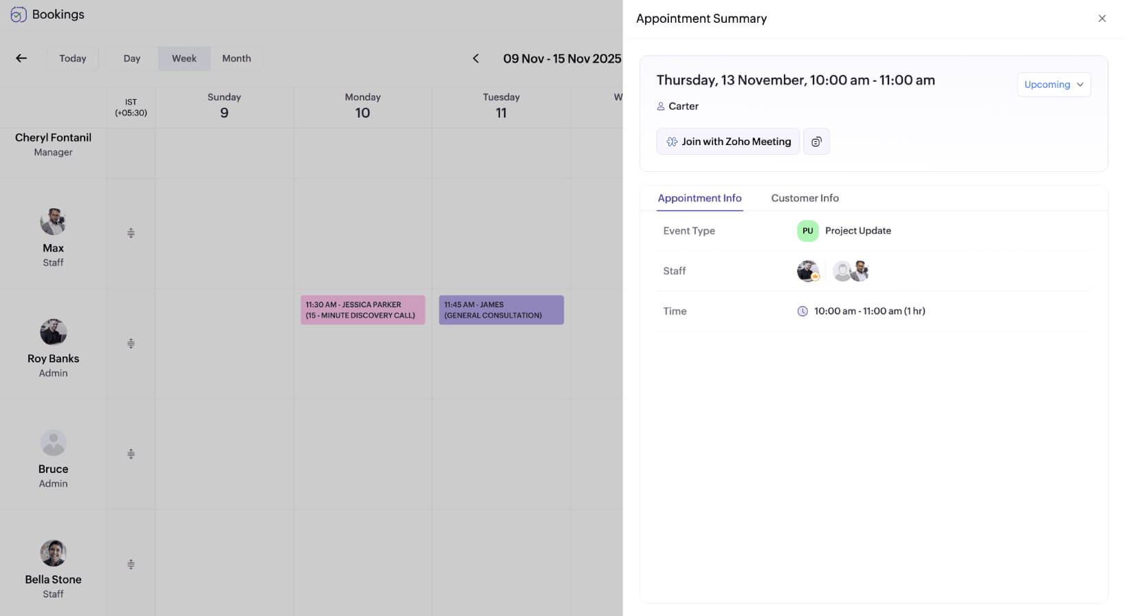 Zoho Bookings dashboard A central hub for all things scheduling
