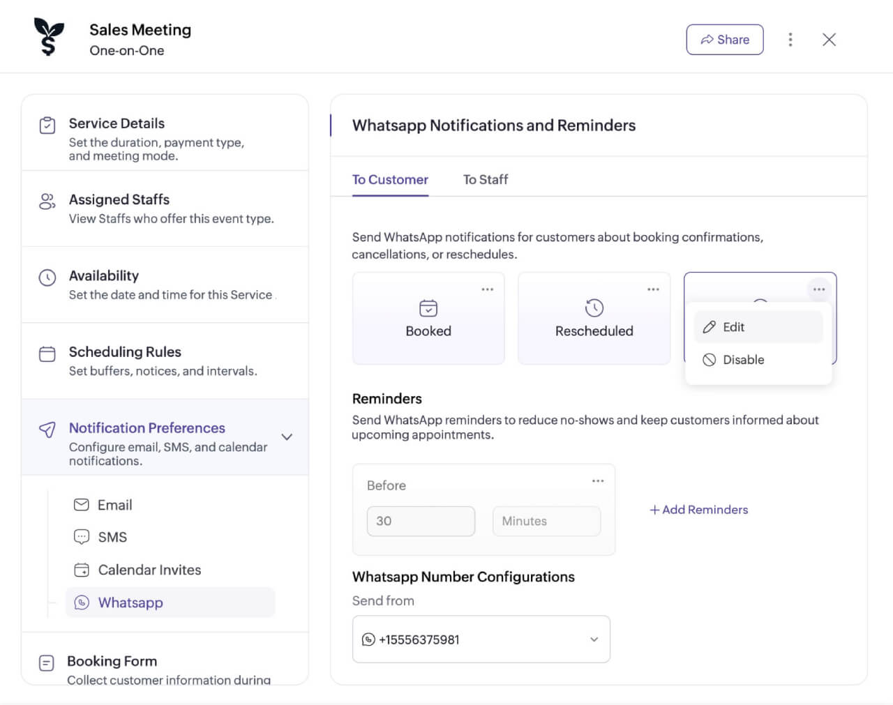 Customize WhatsApp notifications for each event type