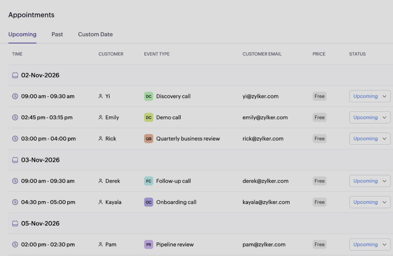 Contacts module inside Zoho CRM.
