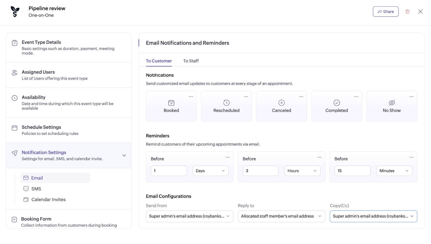 Automated reminders for interviews Automated notification for interviews
