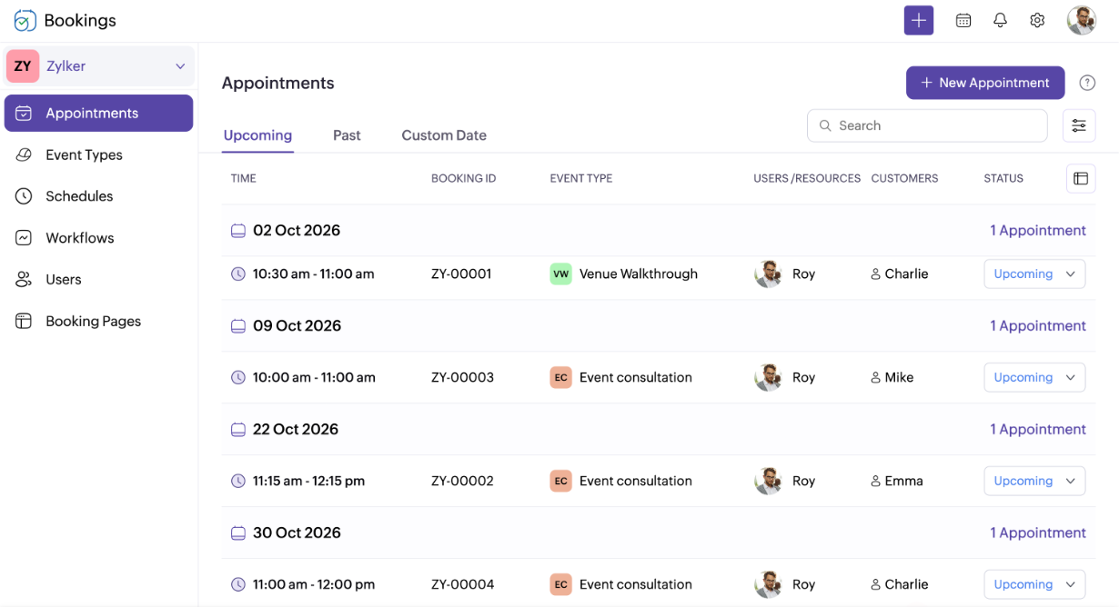 Event booking software appointments