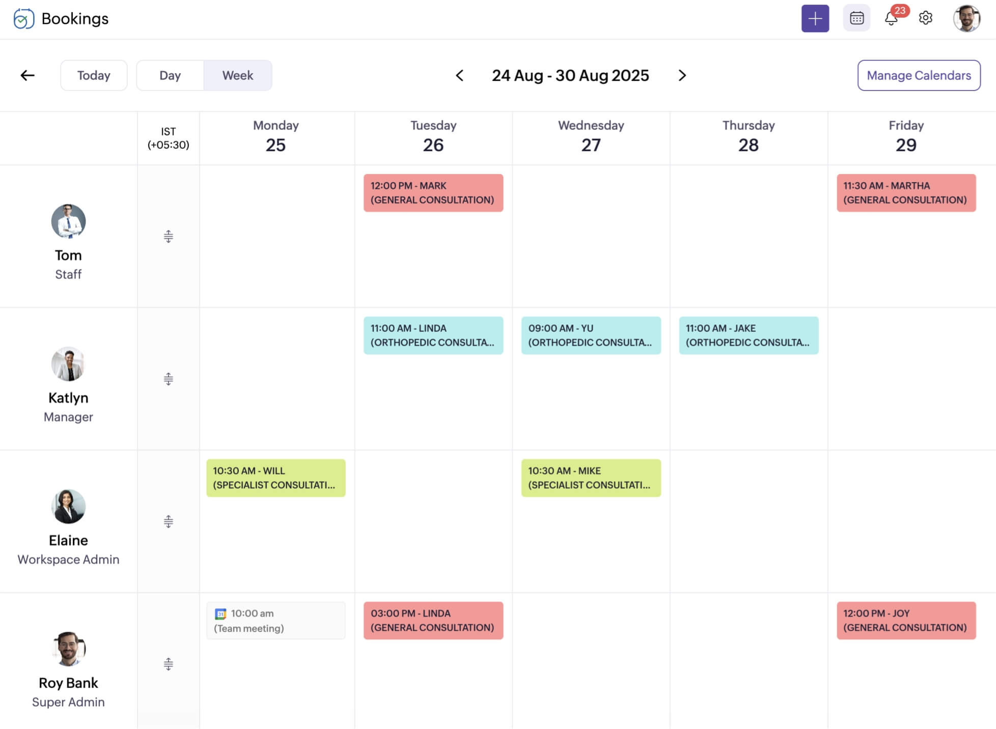 Multiple staff schedules