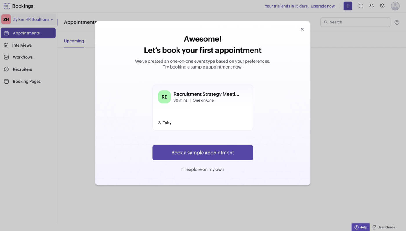 Book sample appointment in Zoho Bookings Sample appointment booking option