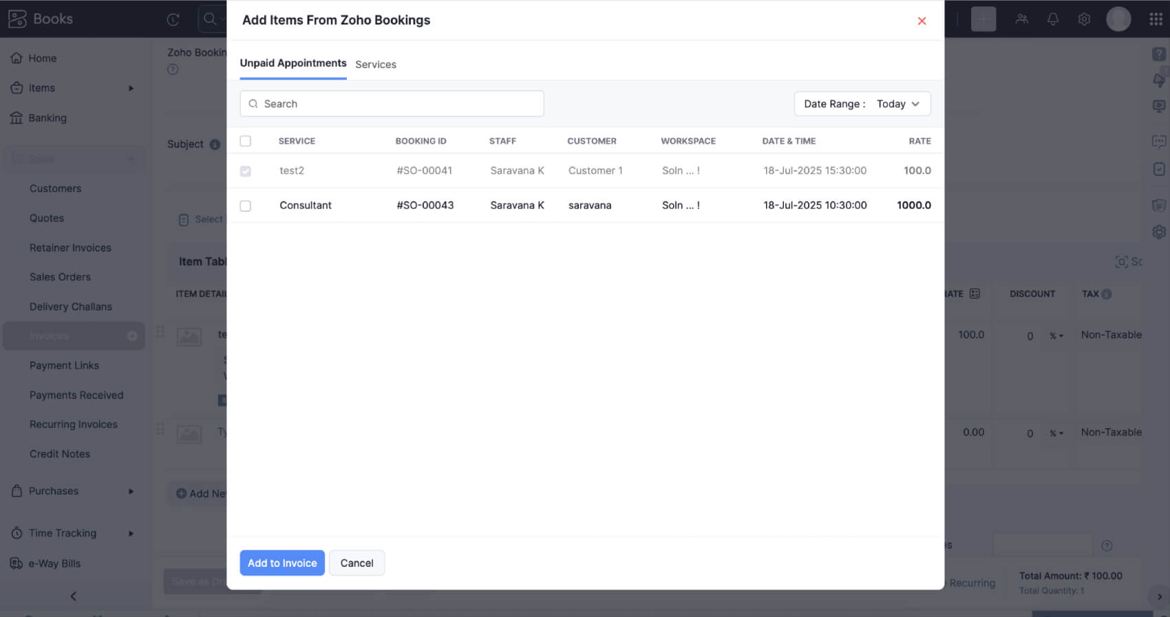 Appointment invoice integration software 