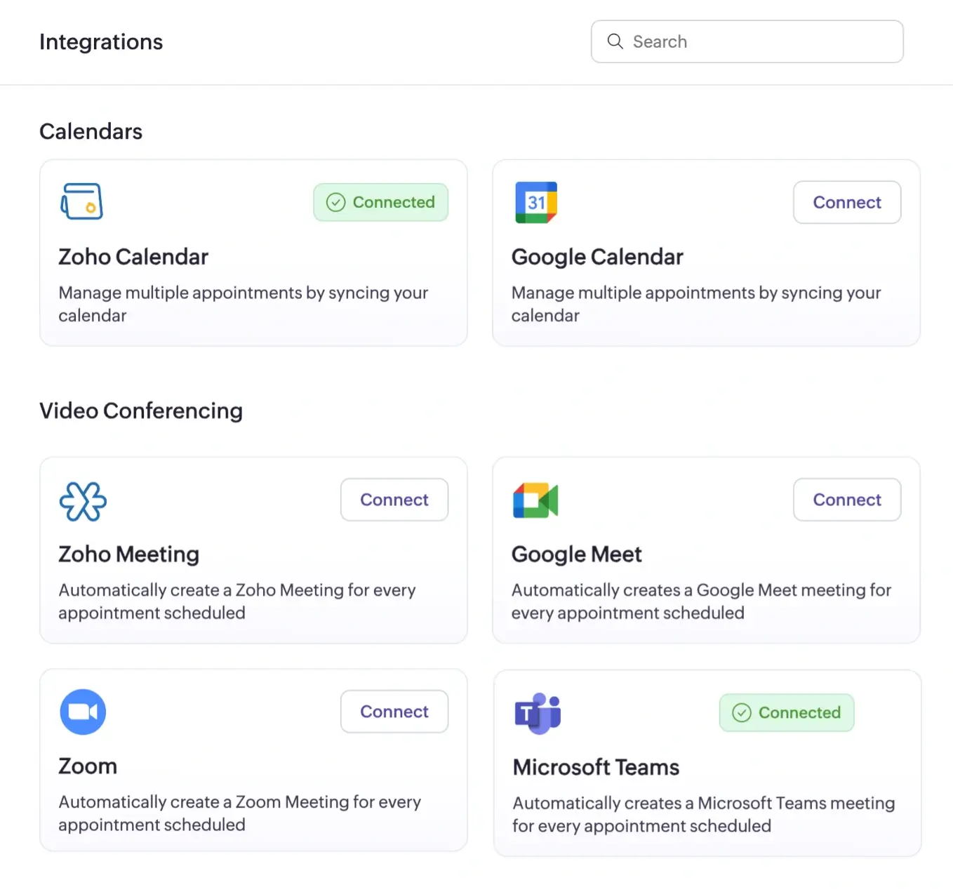 Link with external calendars and video conferencing tools