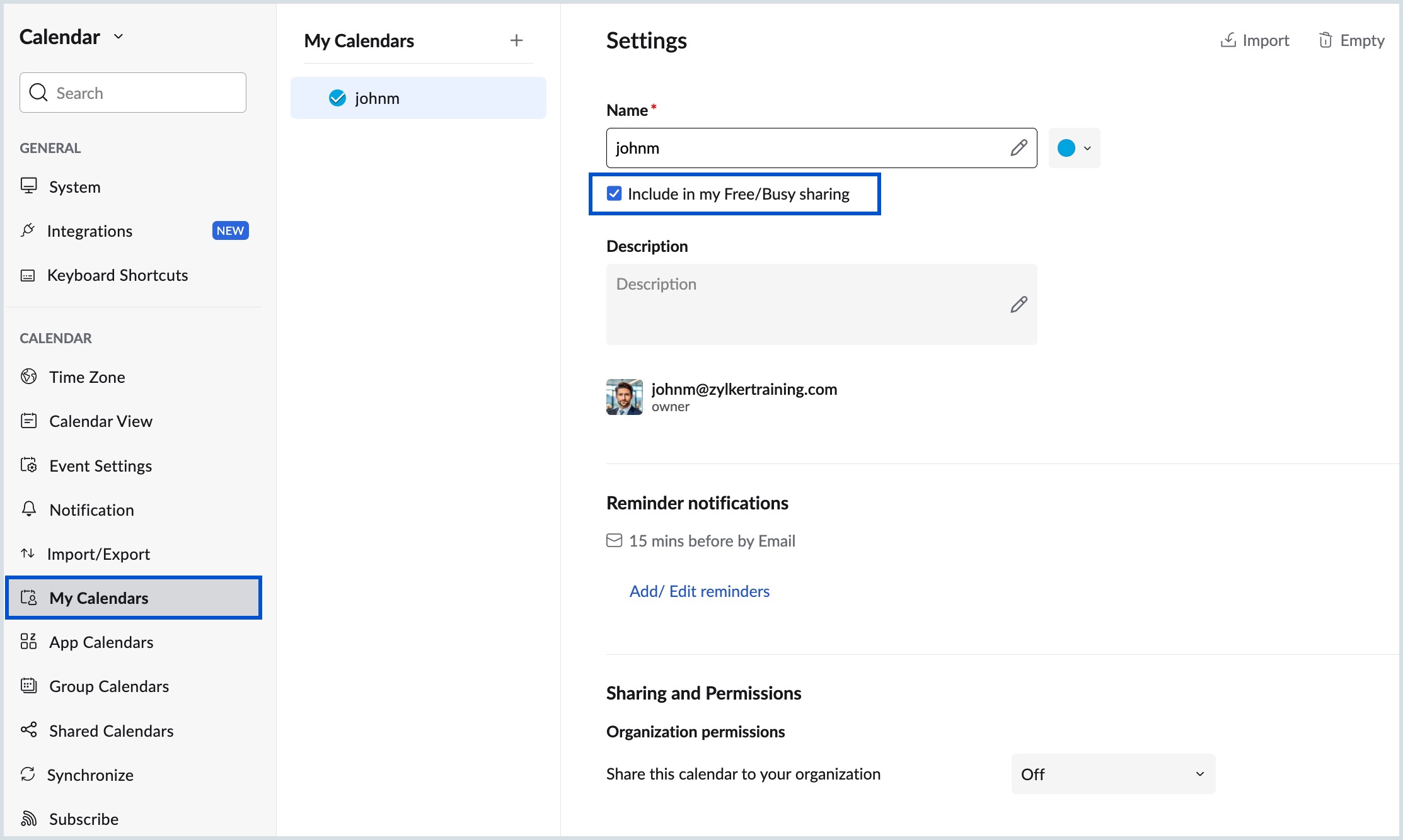 Calendar settings Calendar settings