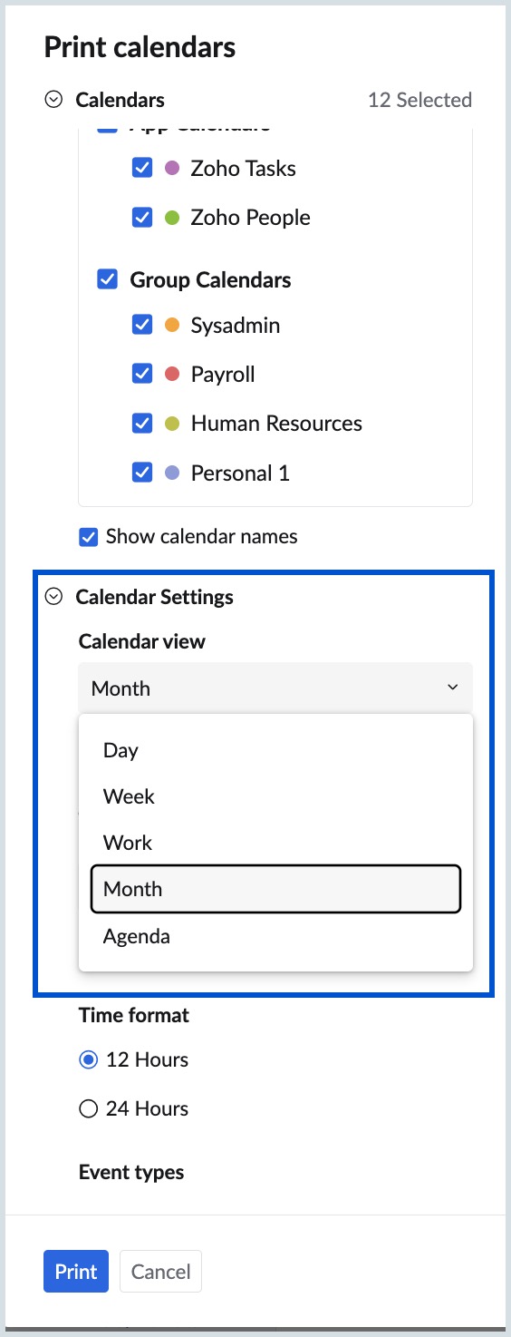 Calendar Settings Calendar Settings
