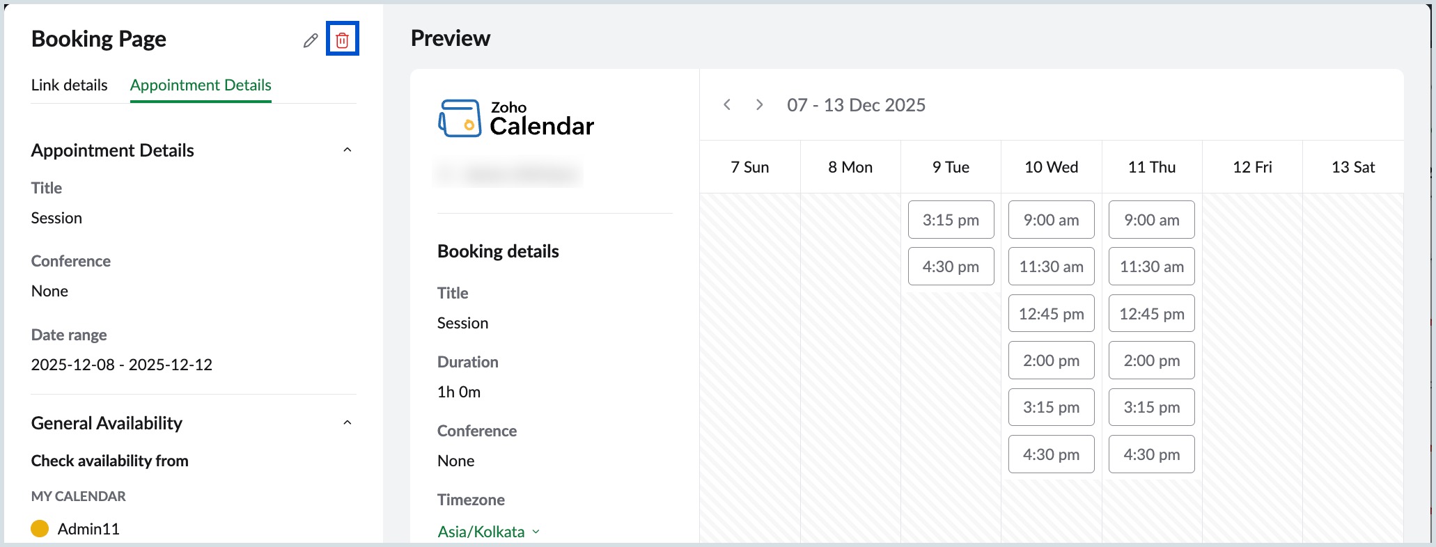 Delete Booking Page Delete Booking Page