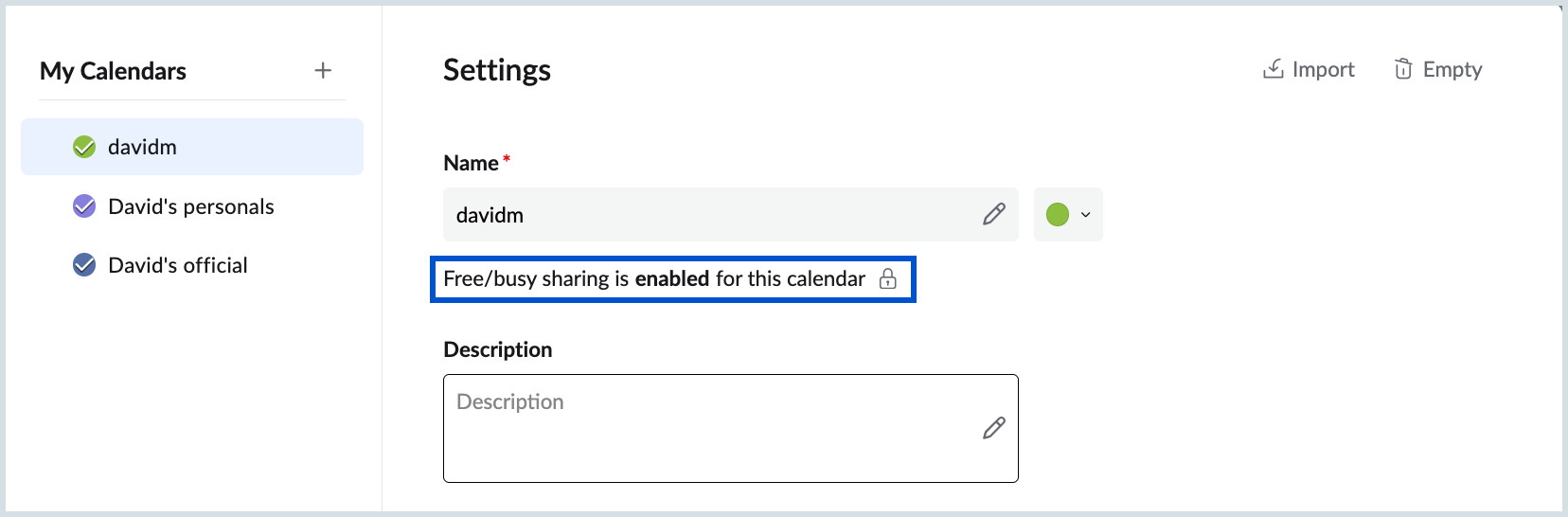 Free/Busy sharing and status enabled