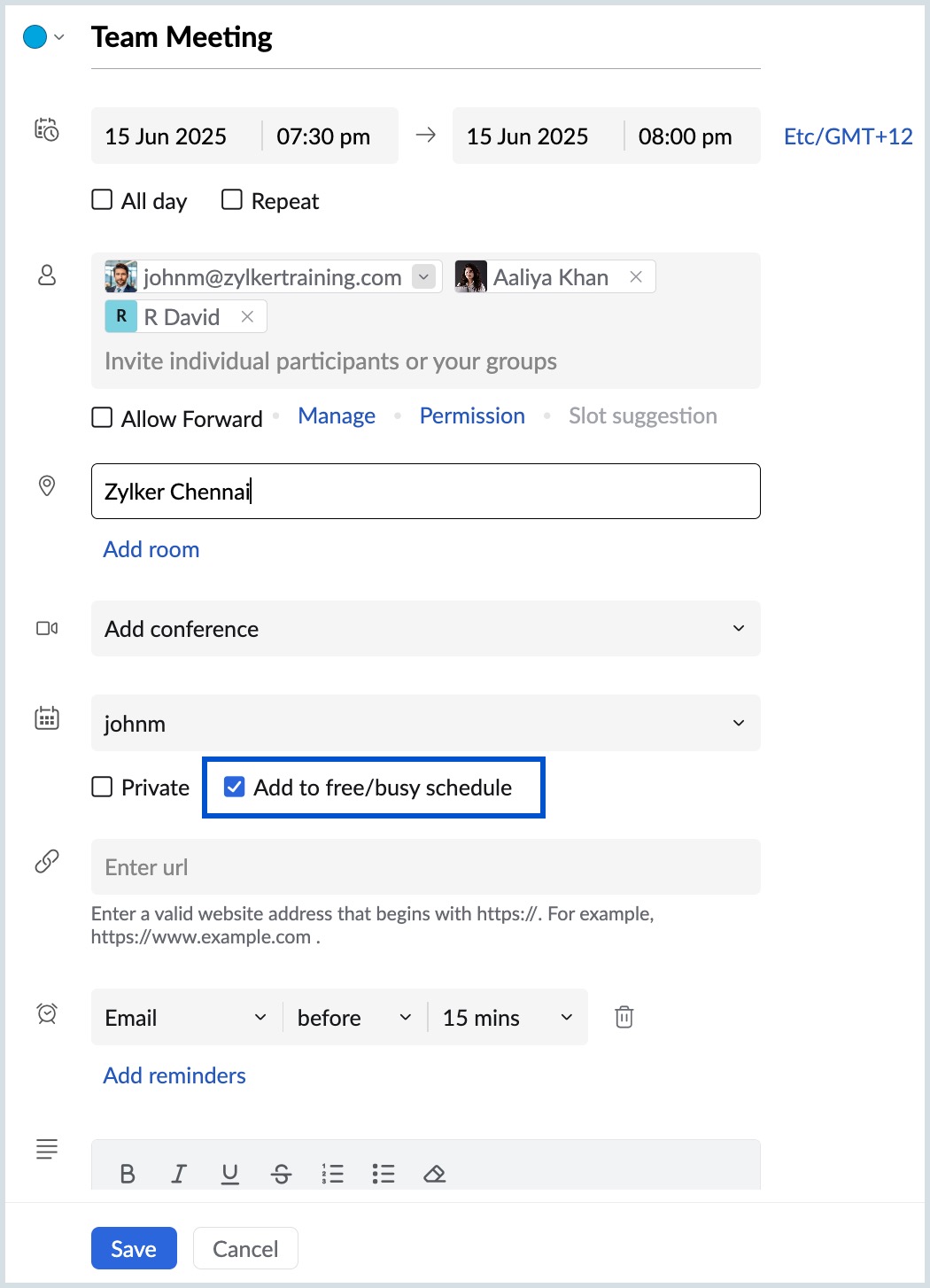 Event settings Event settings