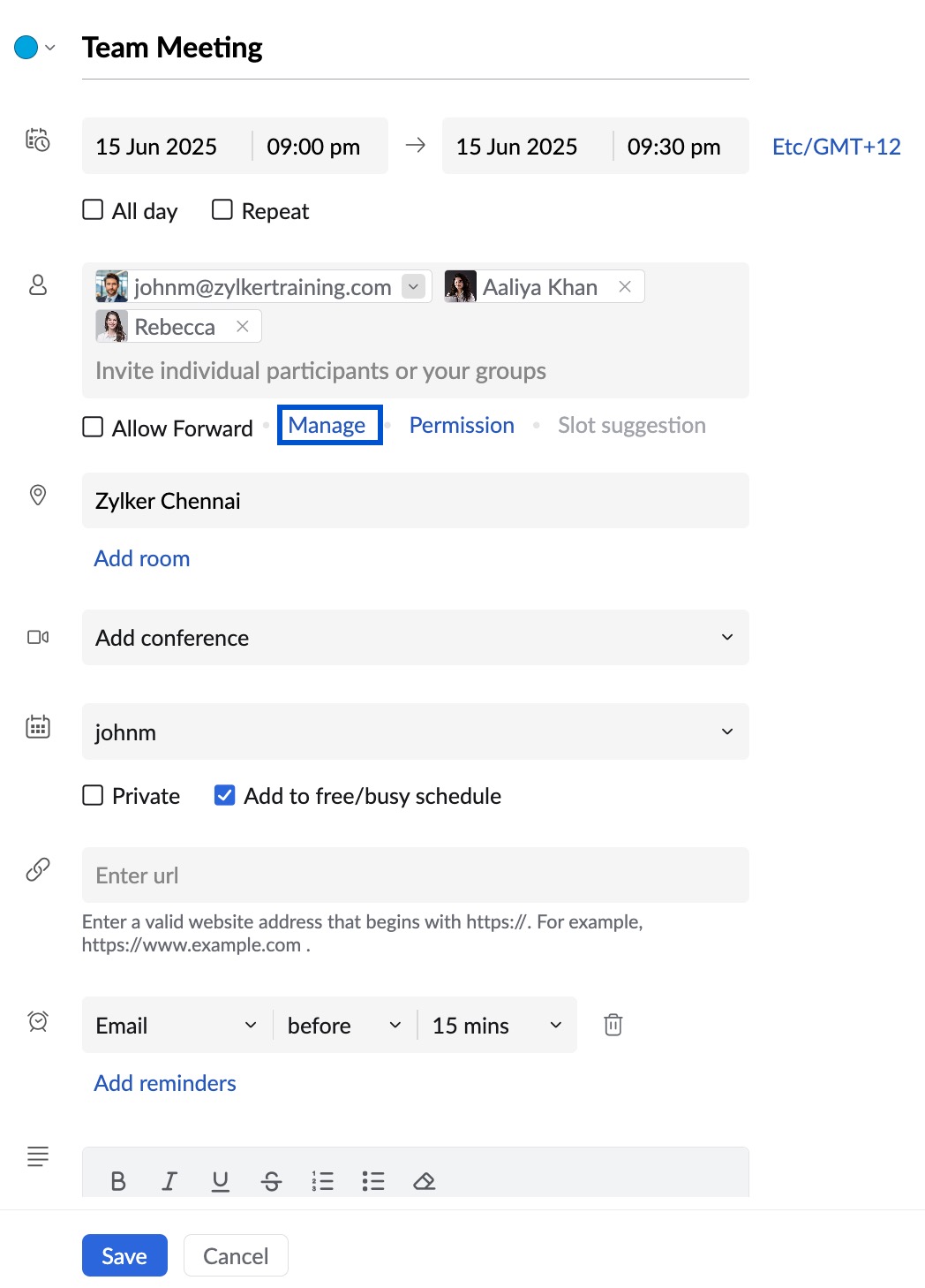 Manage calendar Manage calendar