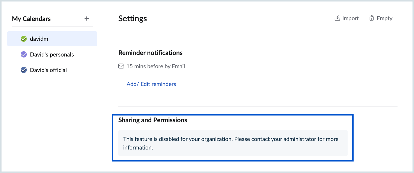 Sharing Calendar with individuals and groups disabled