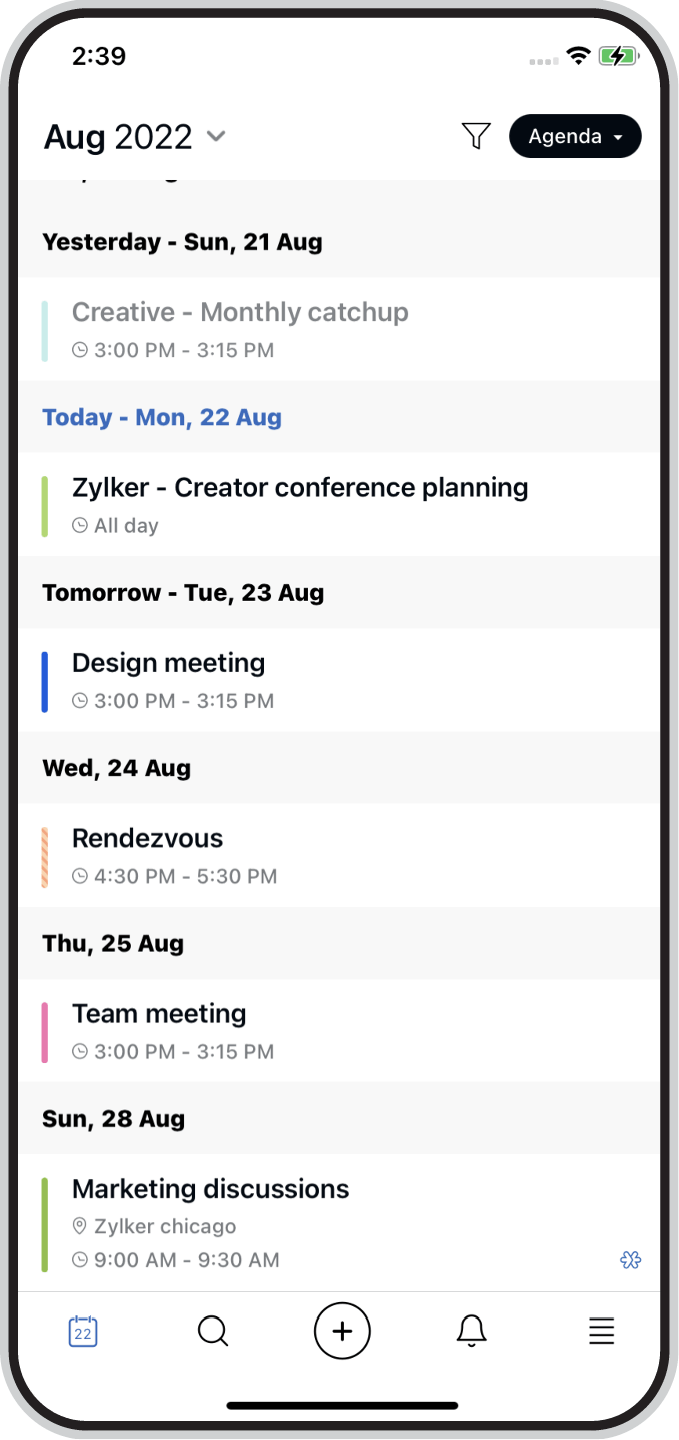 Calendar app on your mobile