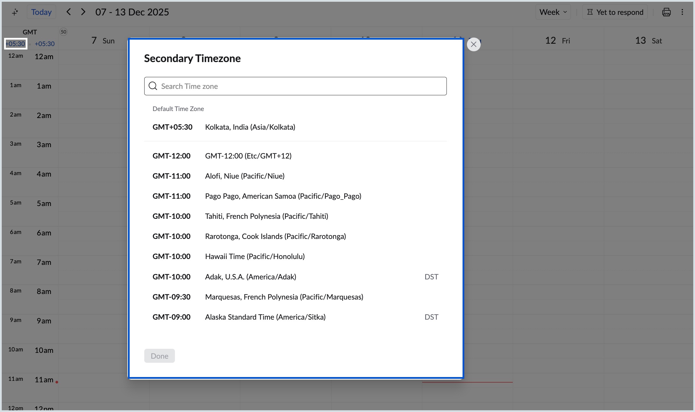 Change secondary timezone from the calendar grid Change secondary timezone from the calendar grid
