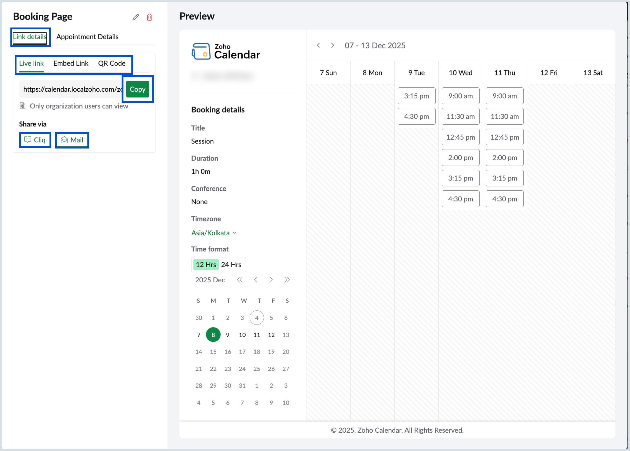 Sharing Booking Page link Sharing Booking Page link