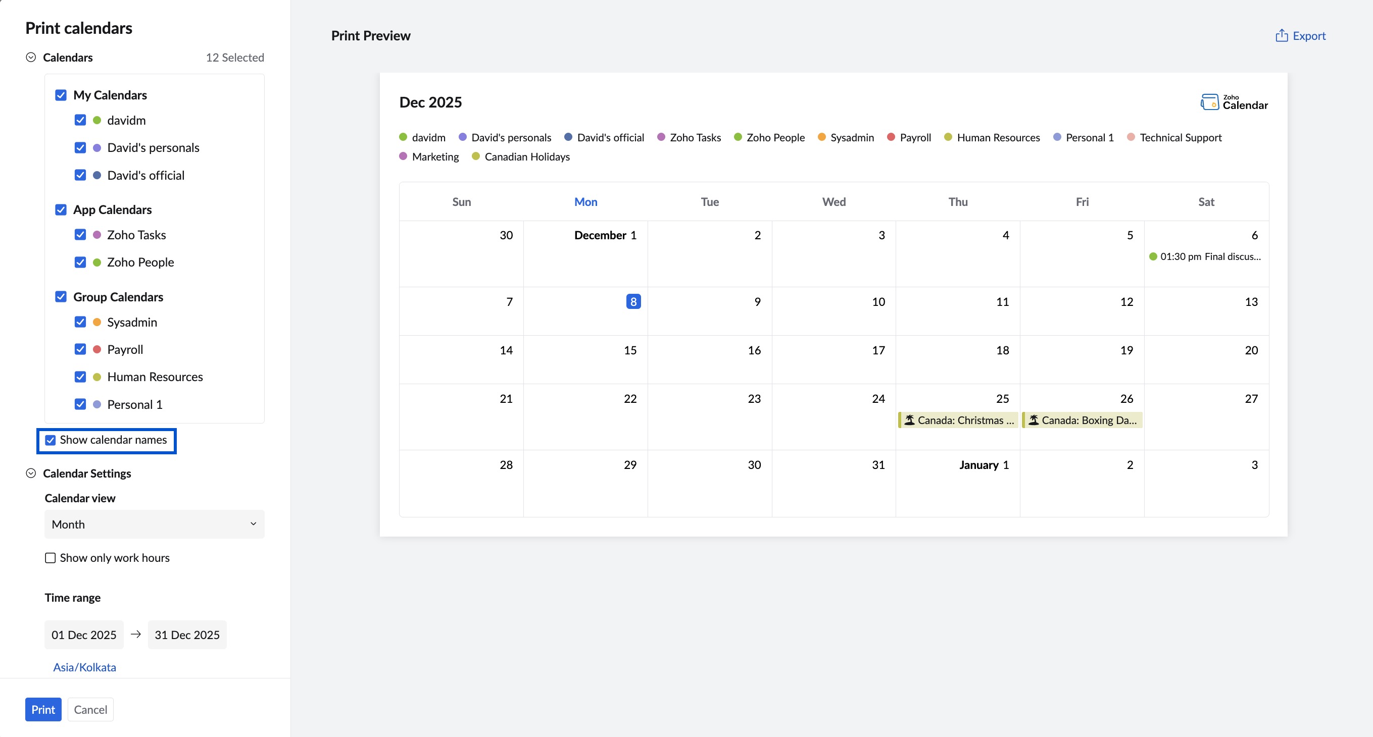 Show calendar names Show calendar names