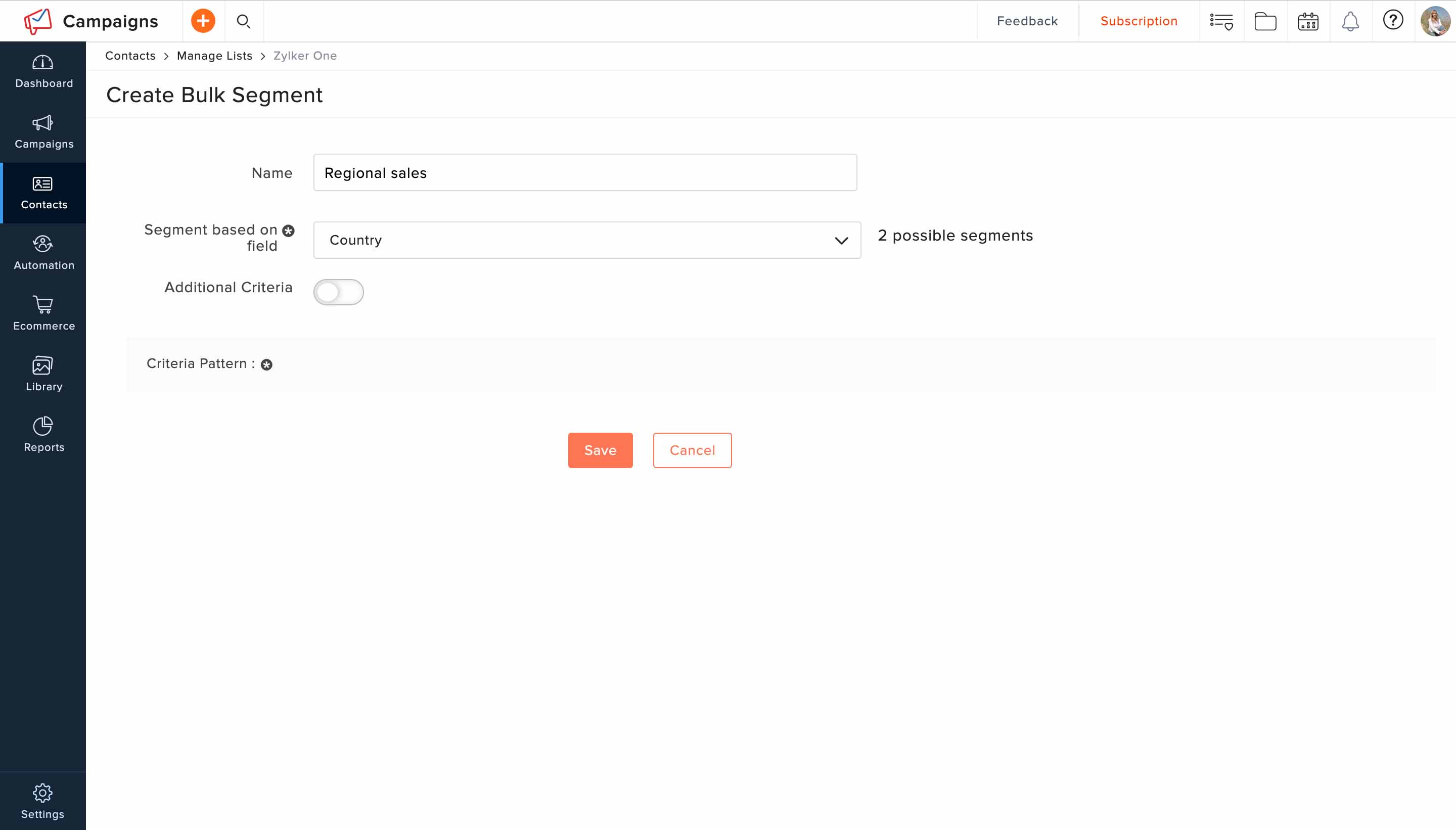 Bulk segmentation interface for contact categorization