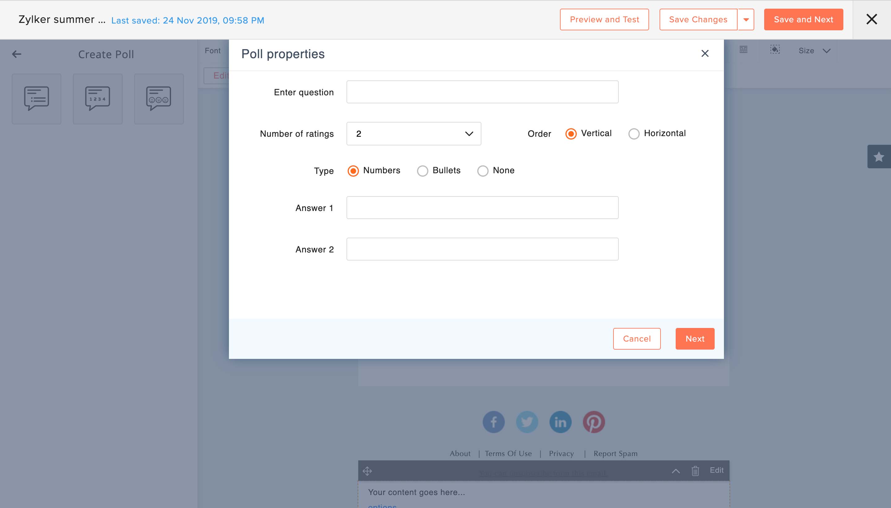 Email polls interface for gathering contact opinions
