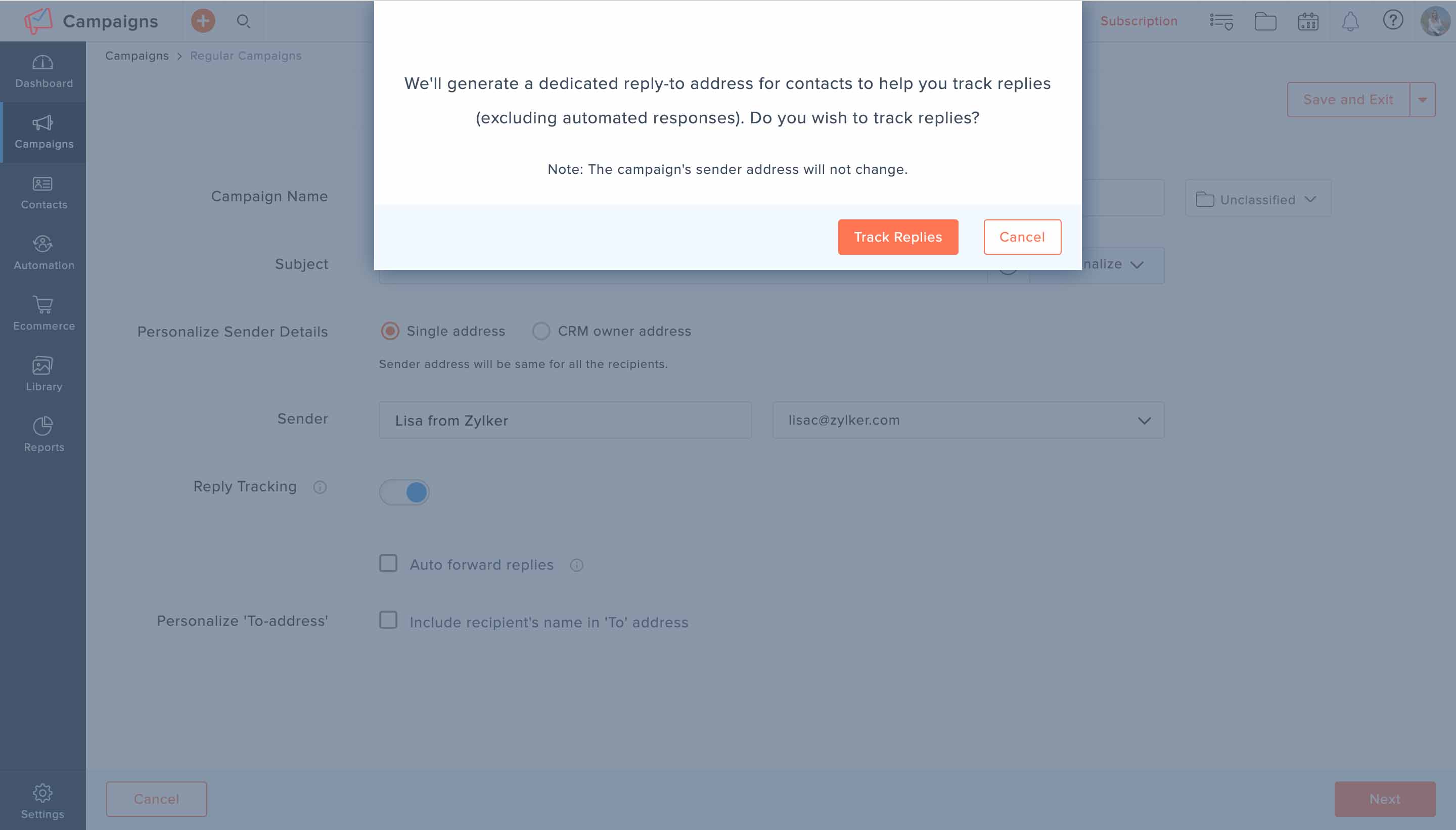 Reply tracking dashboard showing contact responses
