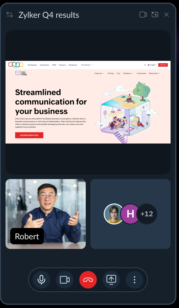Screen sharing in a Cliq call