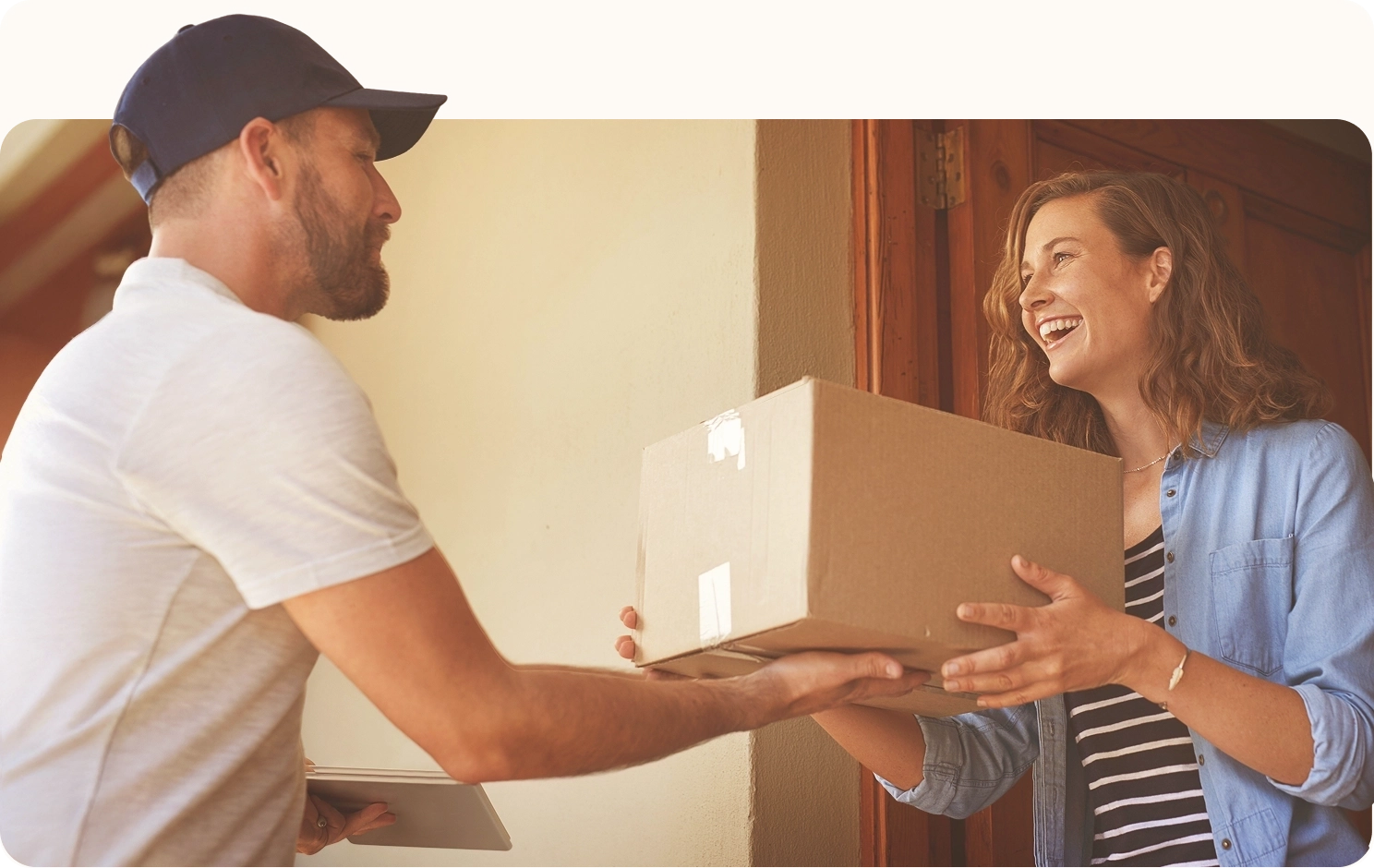 Courier delivering a package to customer
