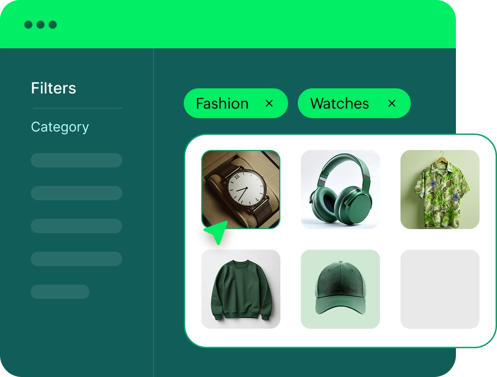 E-commerce interface showing product filters (