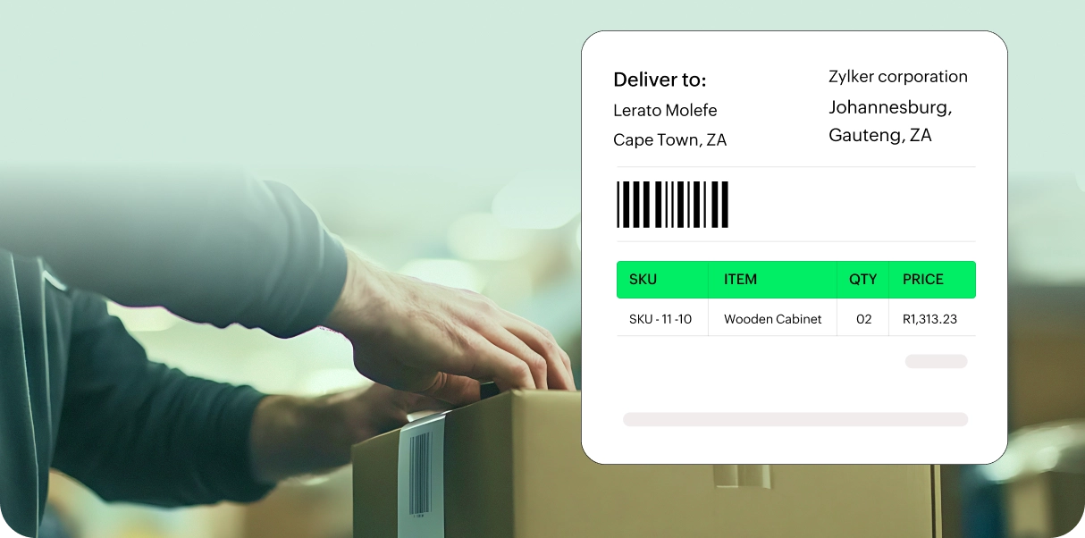 The Courier Guy shipping label generated in Zoho Commerce
