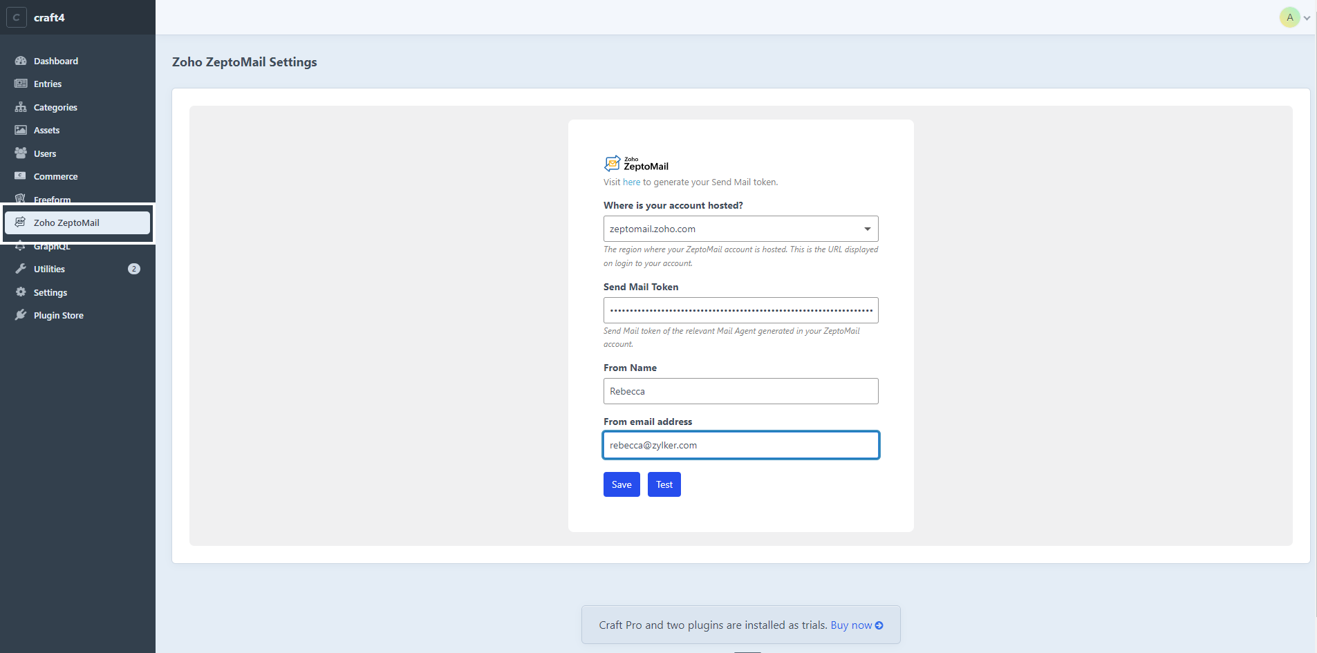 Configuration UI screenshot of configuration