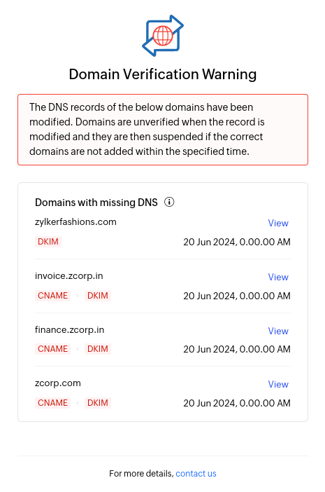 DNS verification warning message DNS verification warning message