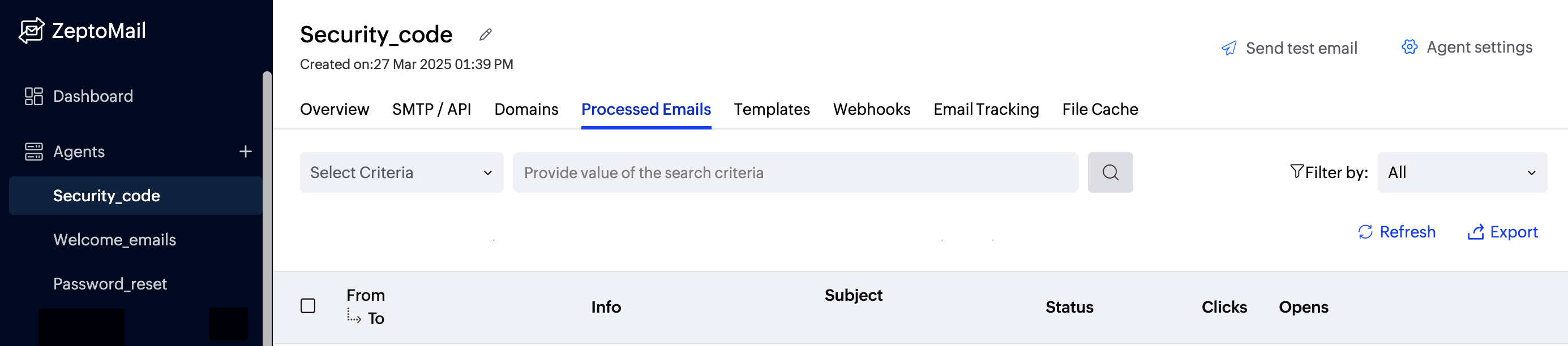 Processed emails section