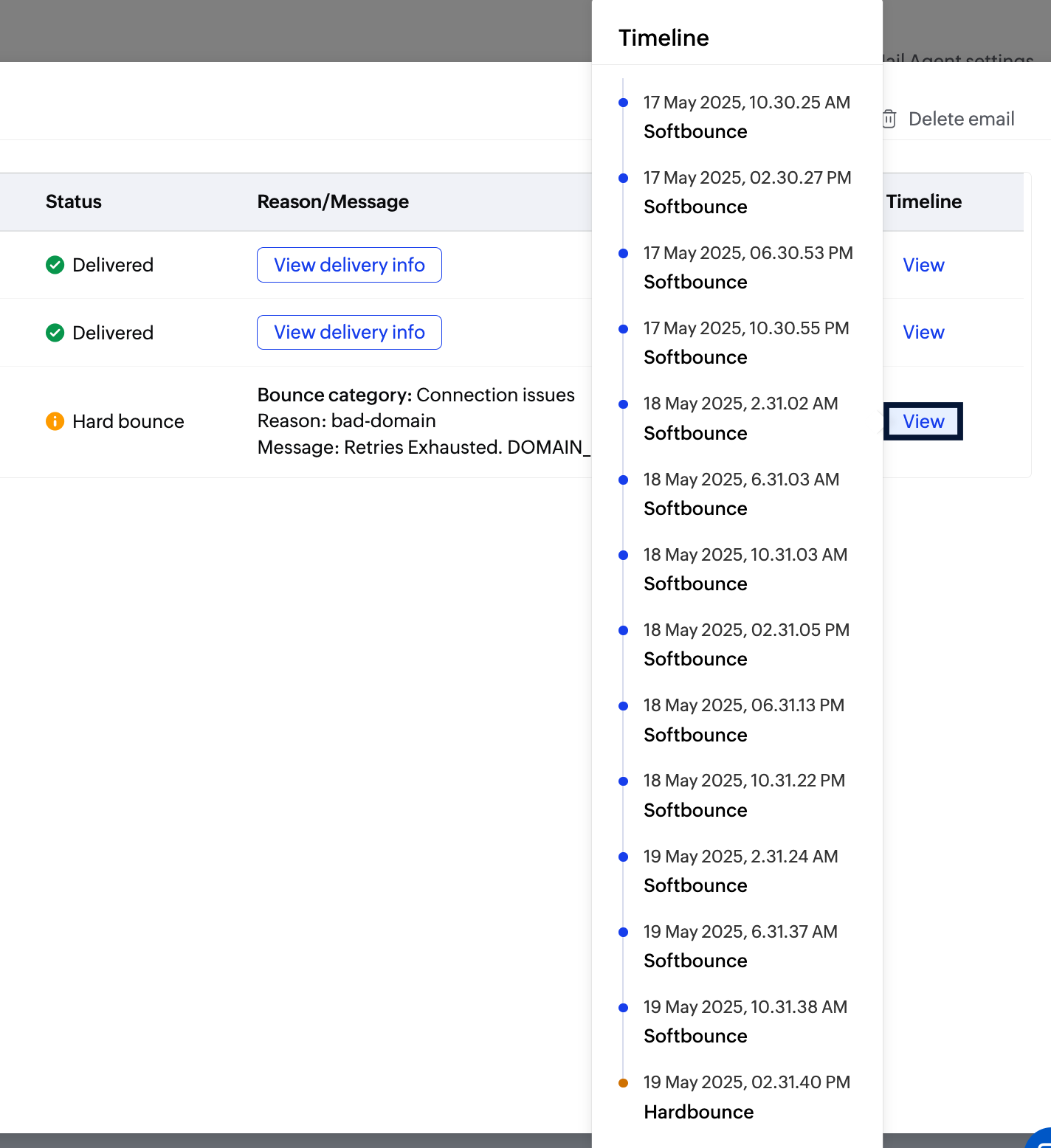 processed emails timeline screenshot