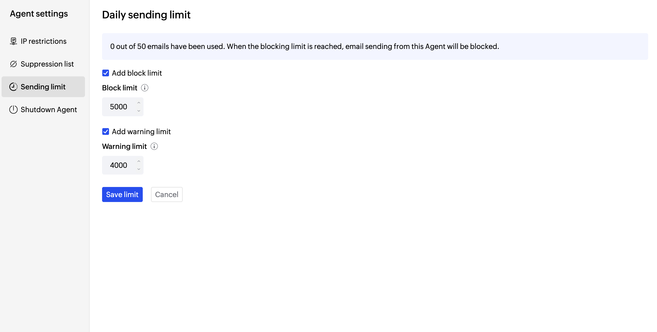 Add sending limit Add sending limit